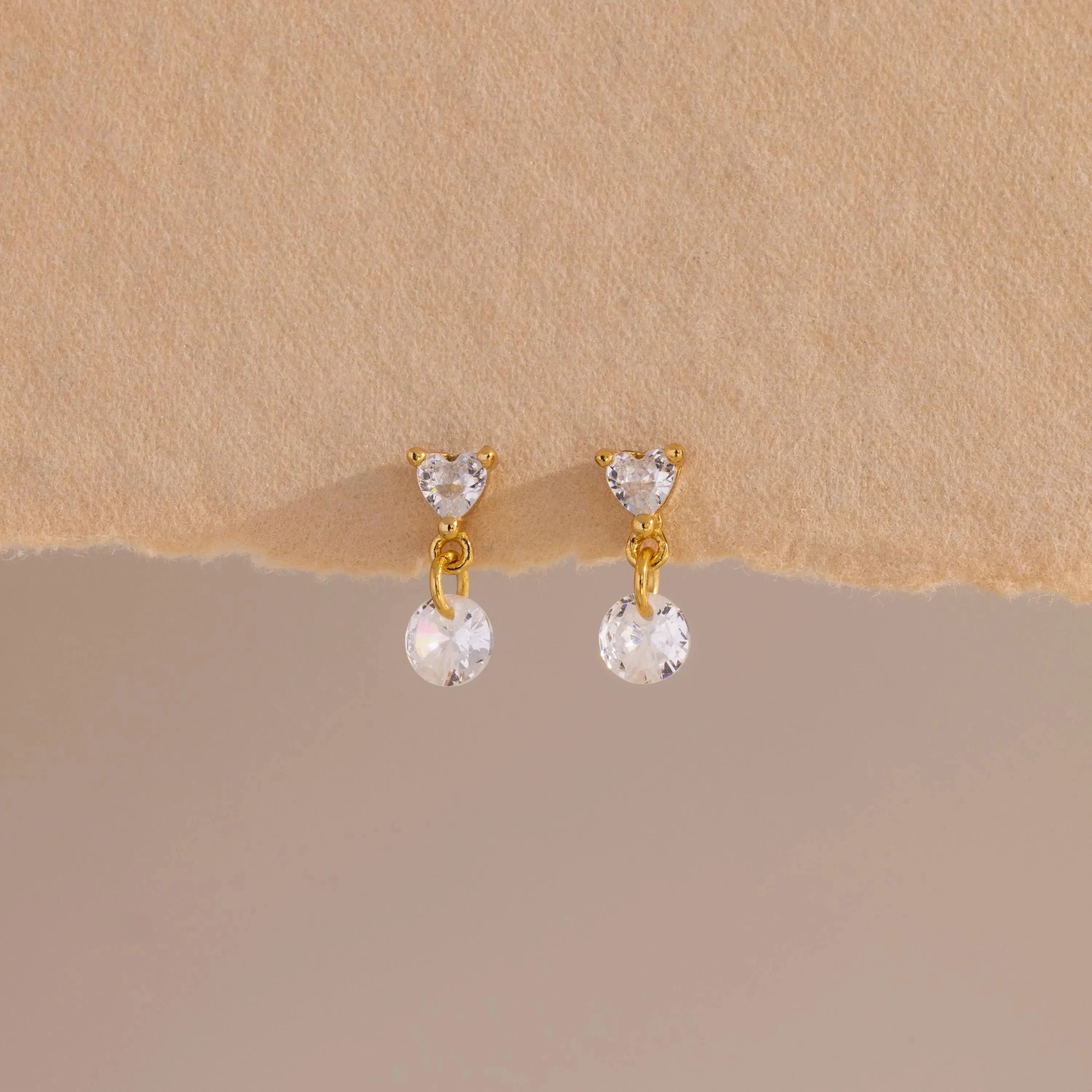 Diamond Heart Drop Flatback Studs Silver 18K Gold Plated