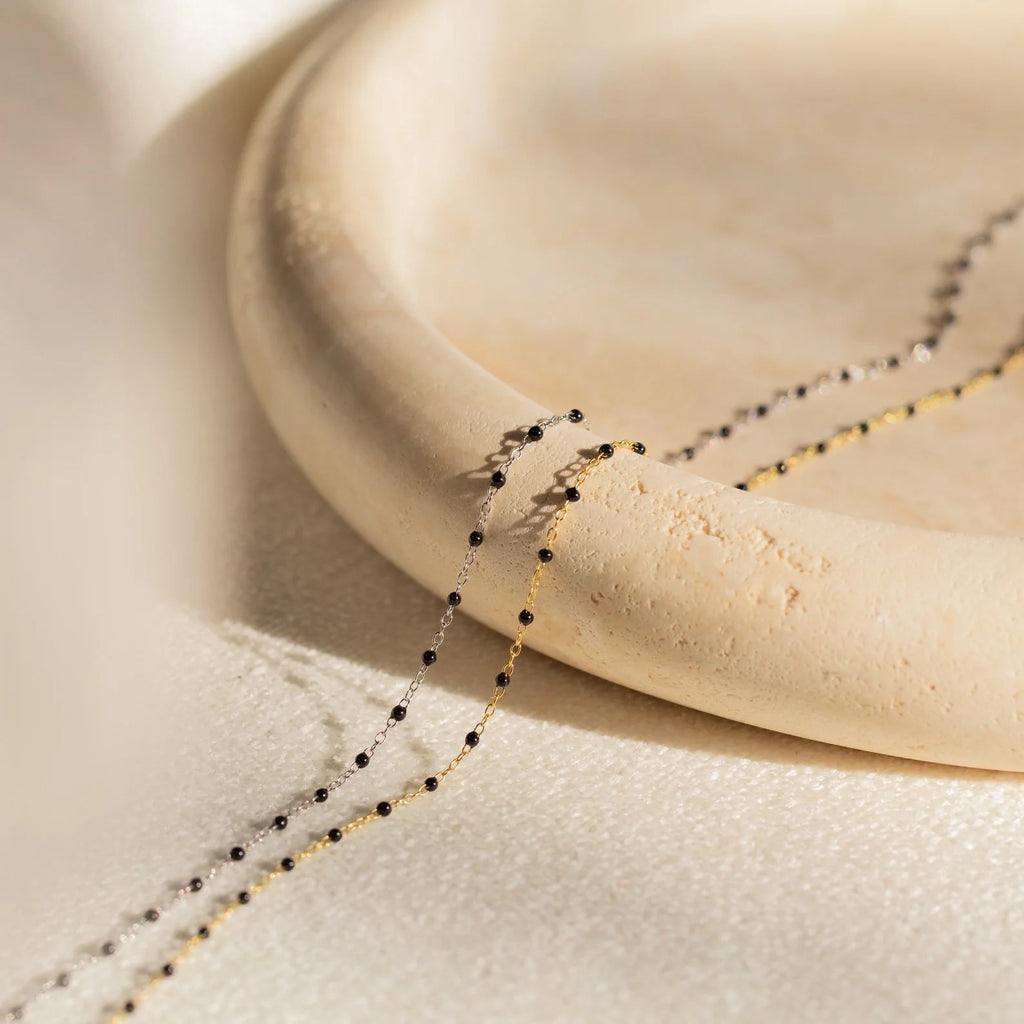 Beaded Station Necklaces Silver 18K Gold Plated
