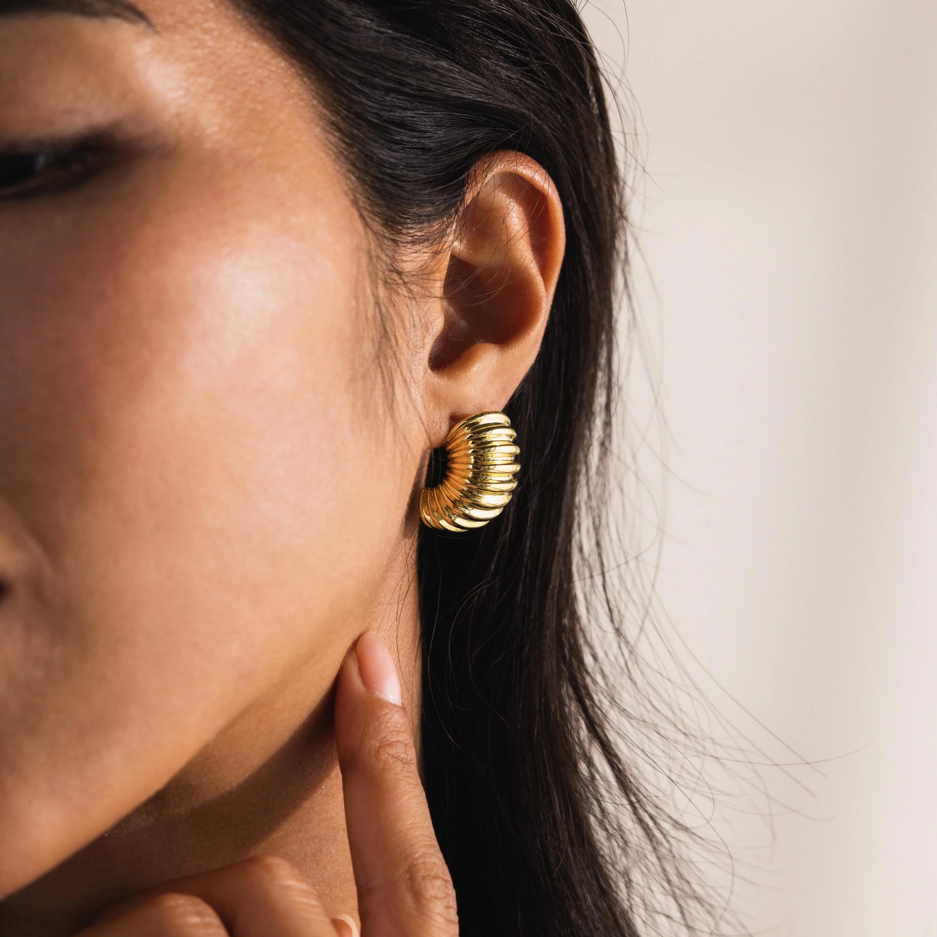Chunky Ribbed Hoops Silver 18K Gold Plated