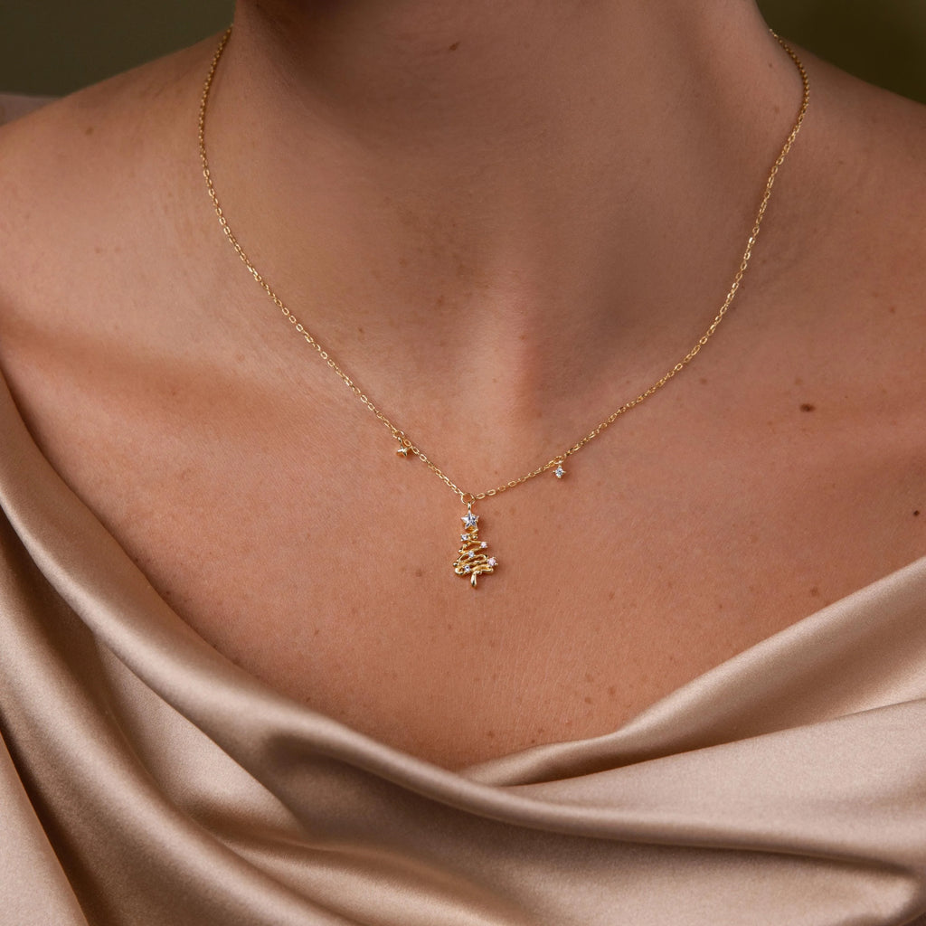 Diamond Christmas Tree Necklace Silver 18K Gold Plated
