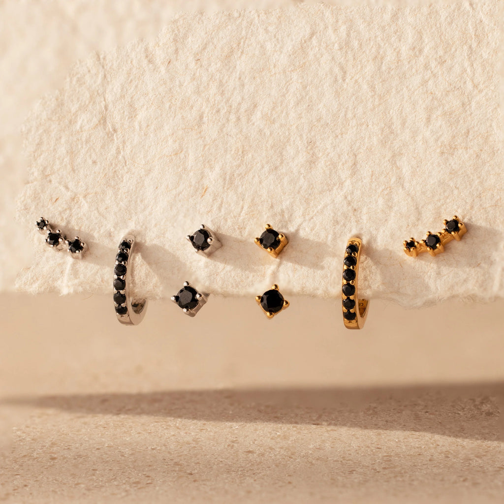 Black Diamond Earrings Set Silver 18K Gold Plated