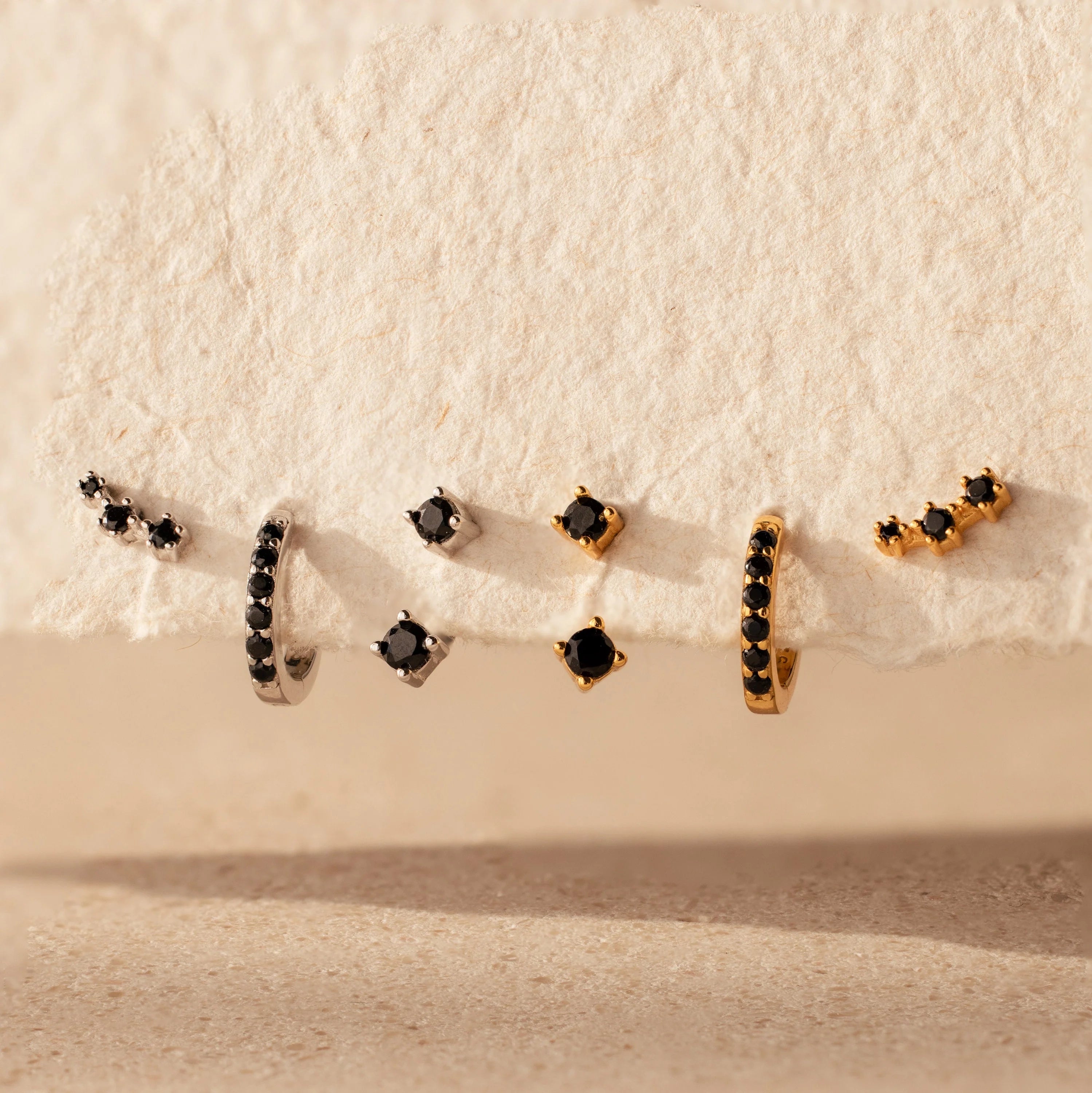 Black Diamond Earrings Set Silver 18K Gold Plated