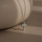 Opal Cross Necklace Silver 18K Gold Plated