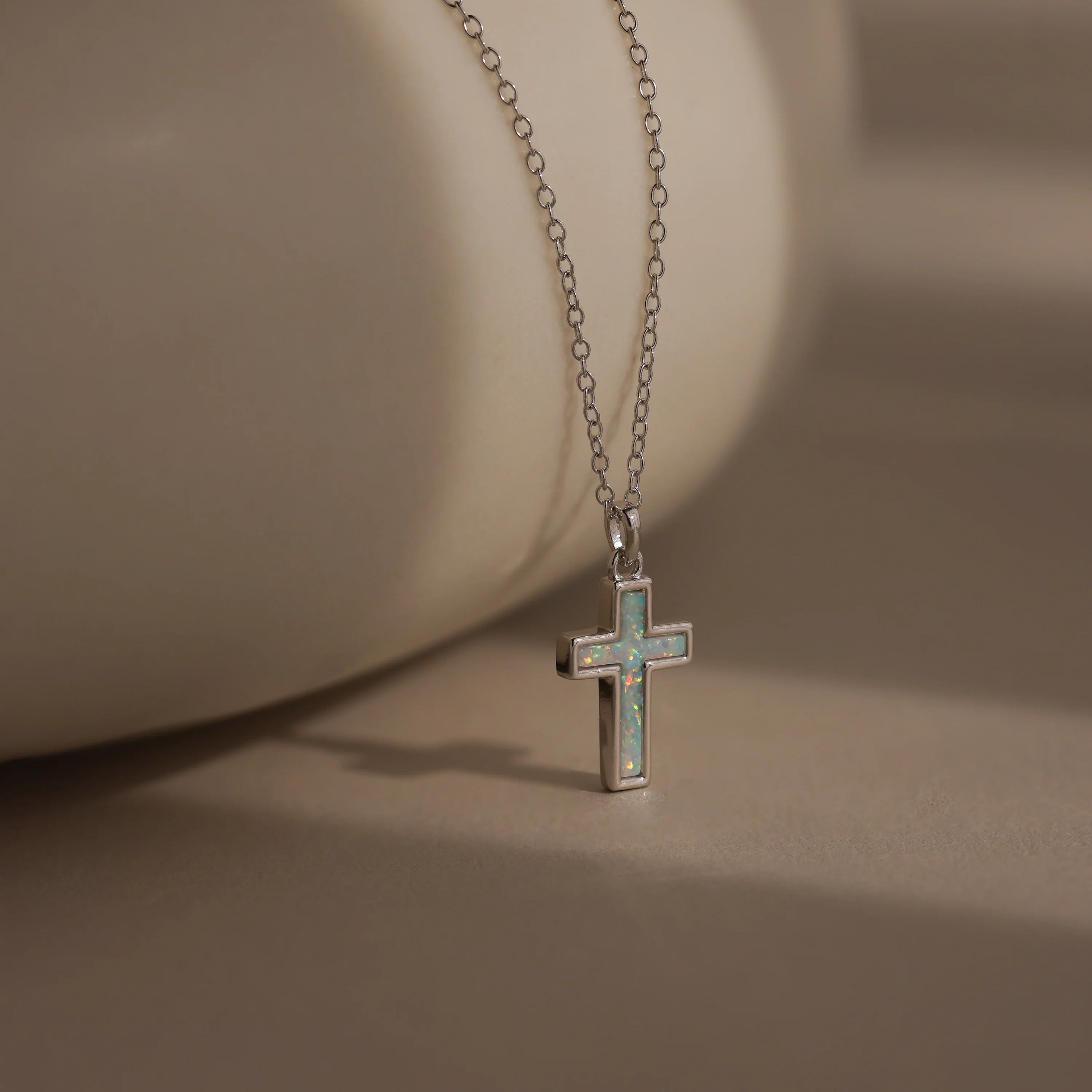 Opal Cross Necklace Silver 18K Gold Plated