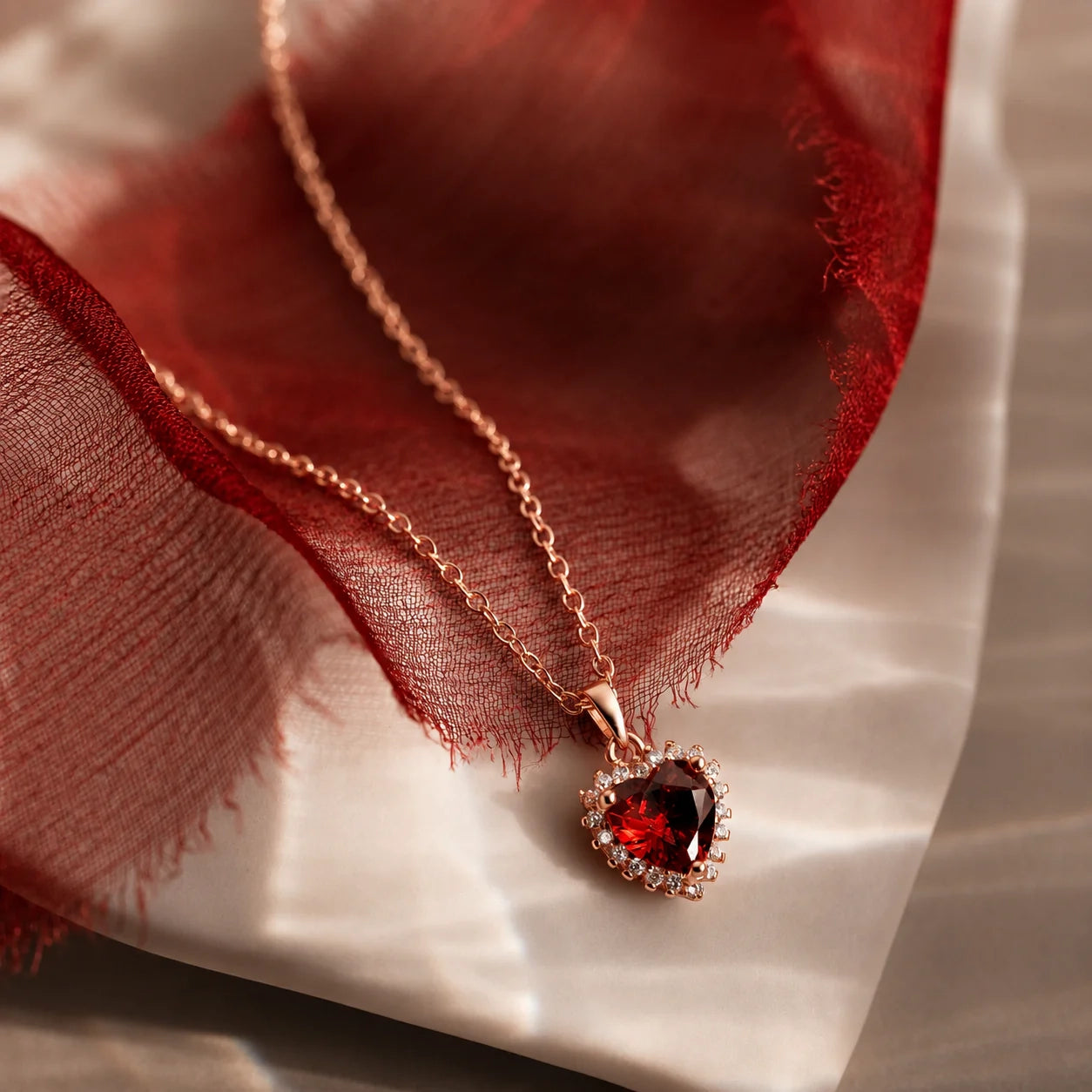 Pave Garnet Heart Necklace