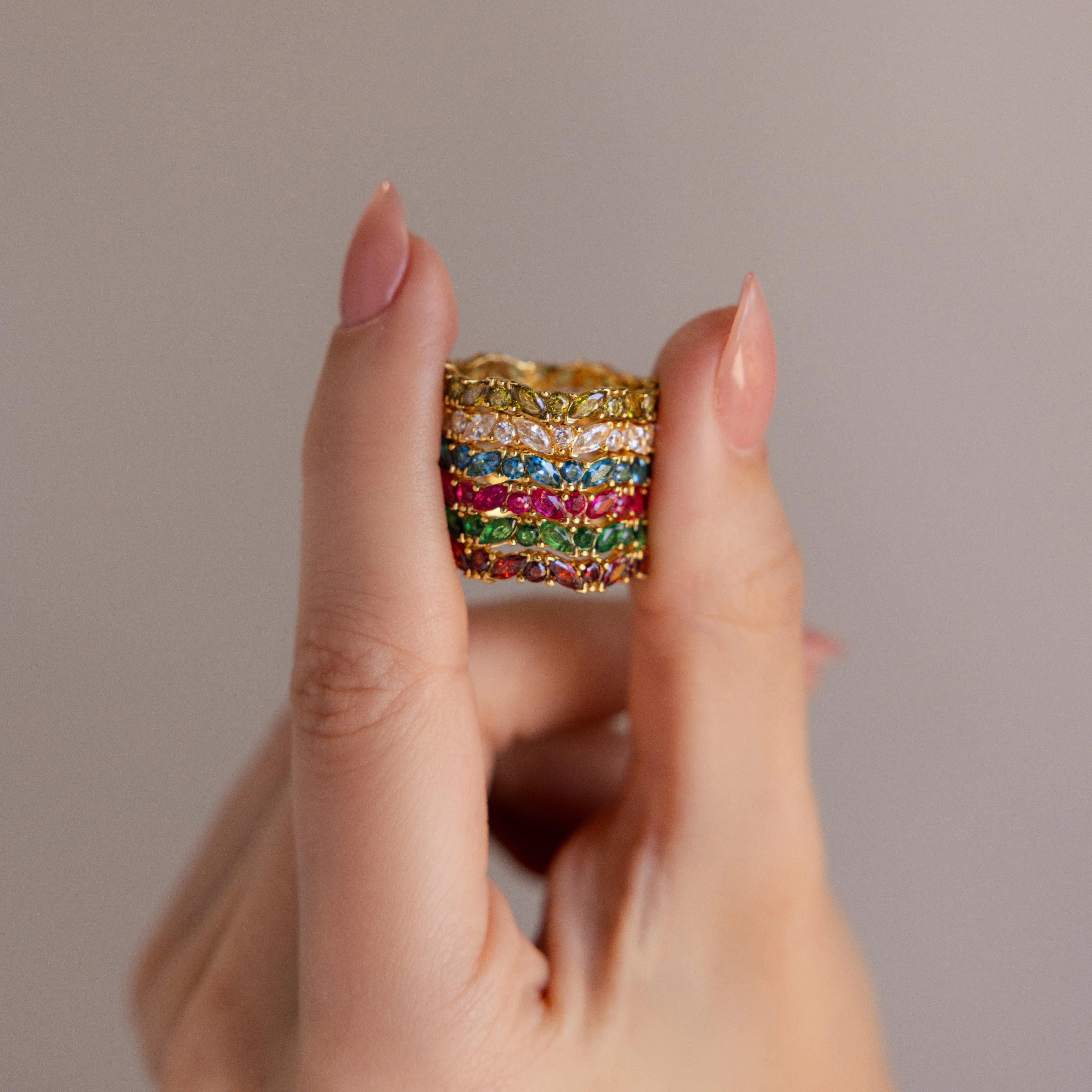 Staggered Marquise Pink Tourmaline Ring Silver 18K Gold Plated