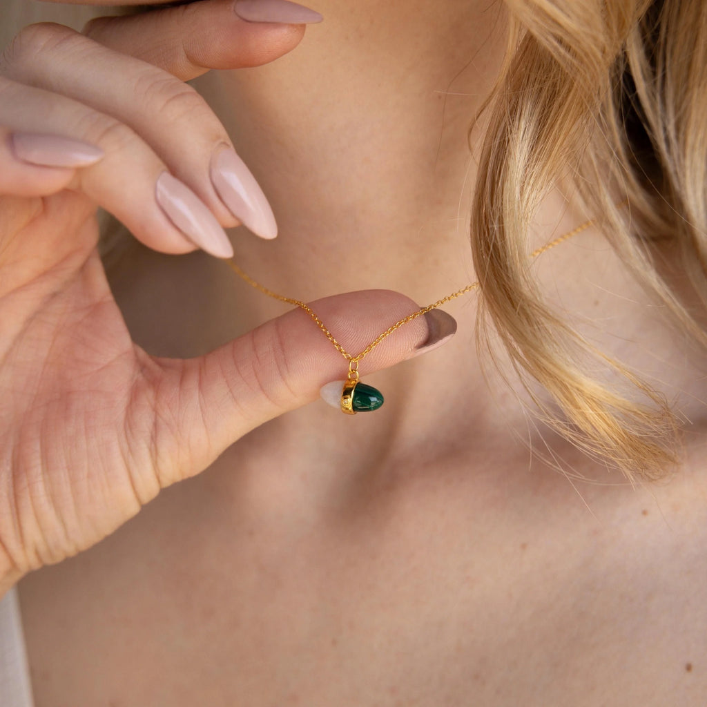 Malachite & Moonstone Necklace Silver 18K Gold Plated