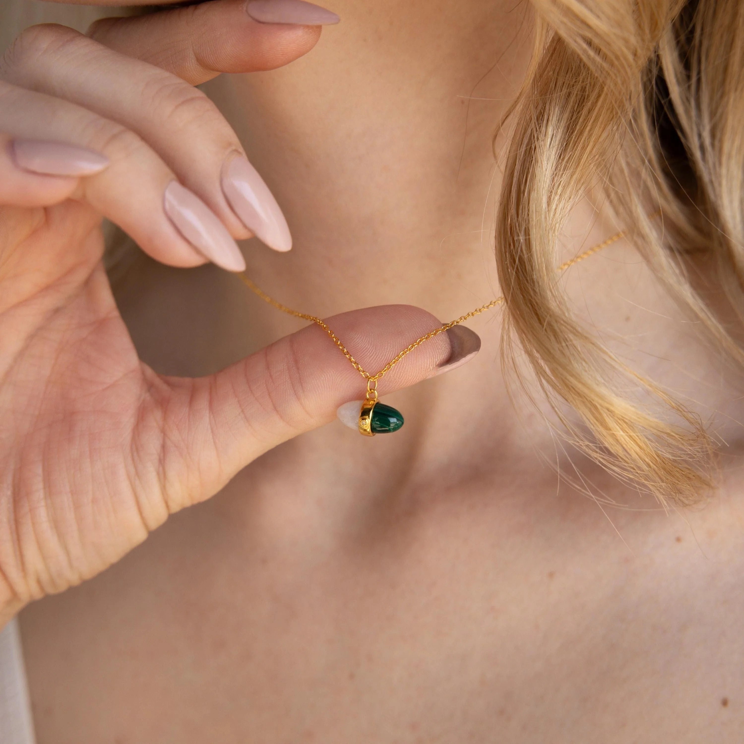 Malachite & Moonstone Necklace Silver 18K Gold Plated