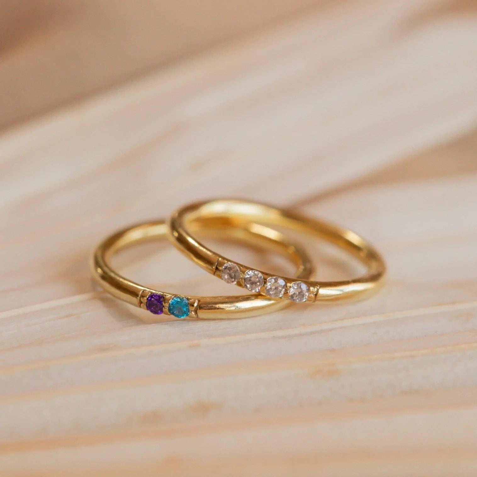 Mini Birthstone Ring Silver 18K Gold Plated