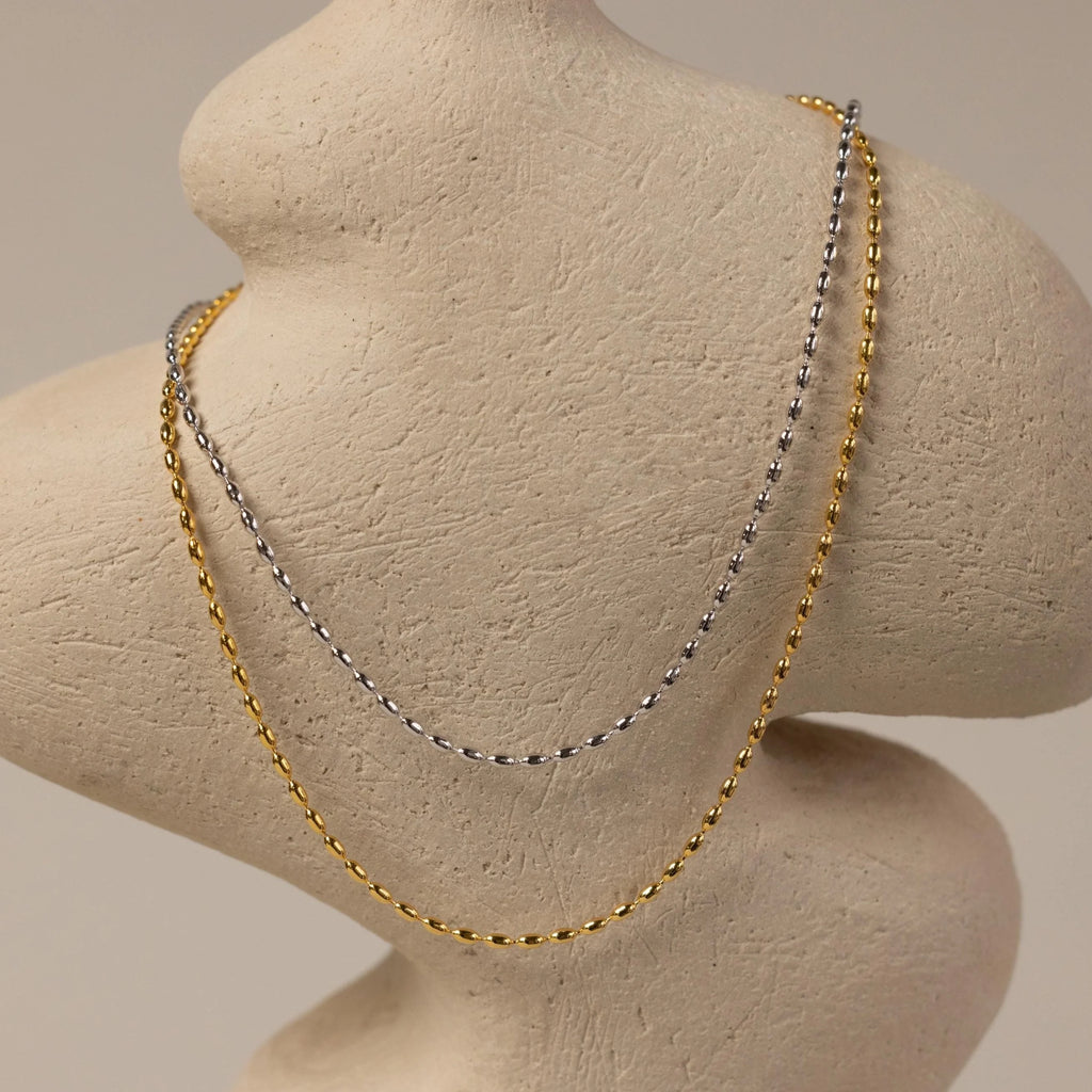 Oval Beaded Necklace Silver 18K Gold Plated