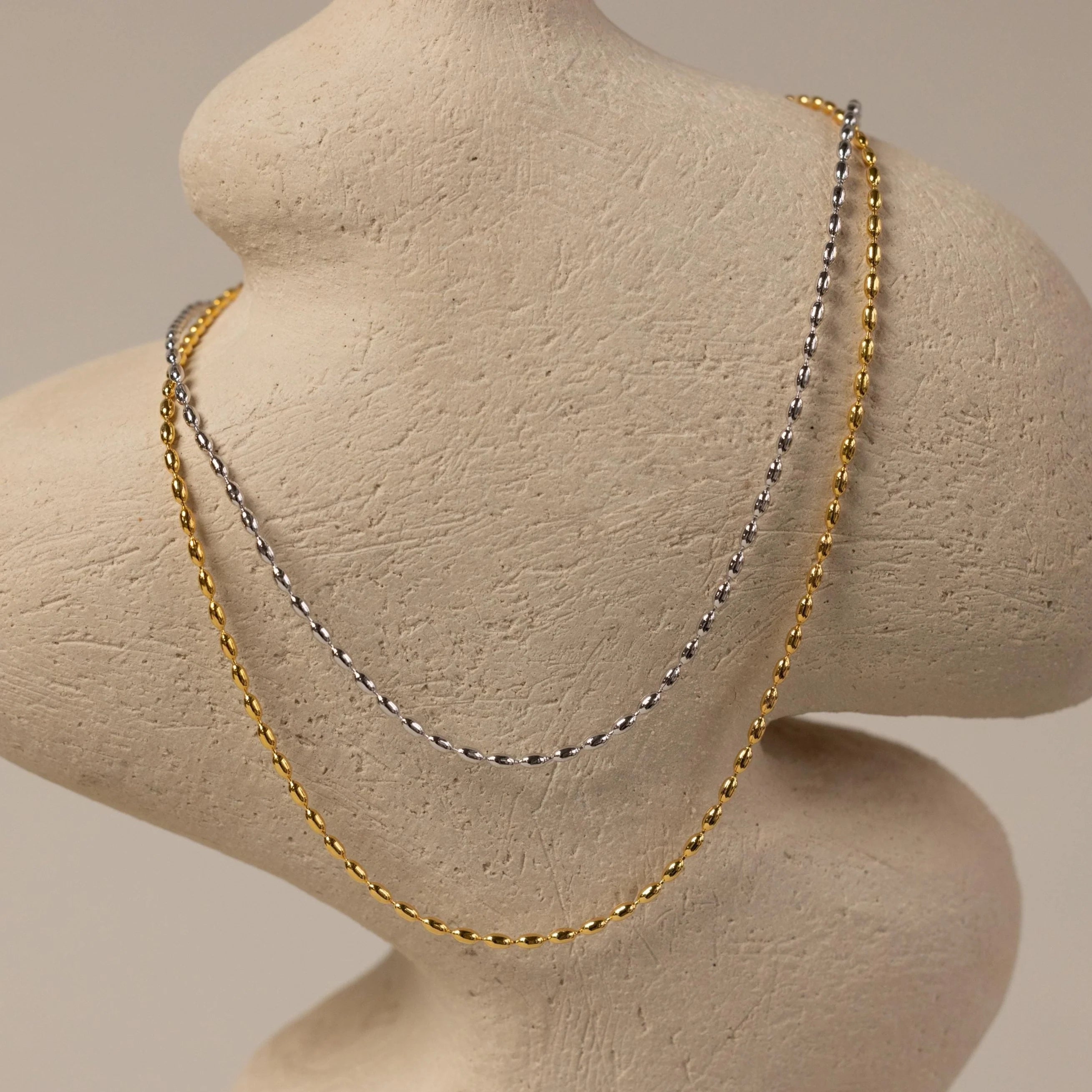 Oval Beaded Necklace Silver 18K Gold Plated