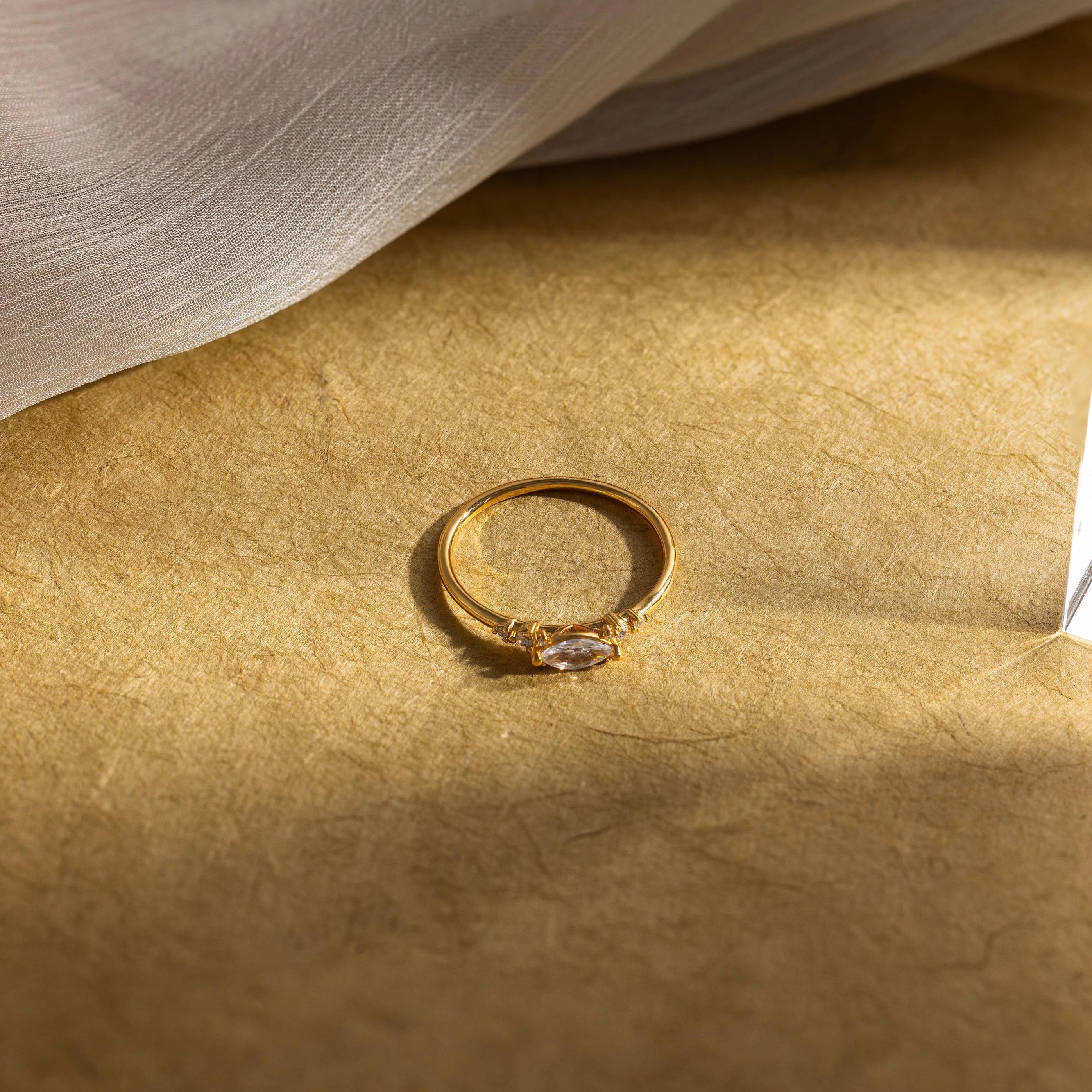 Marquise Diamond Ring Silver 18K Gold Plated
