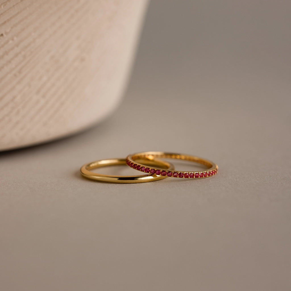Ruby Tennis Ring Set Silver 18K Gold Plated