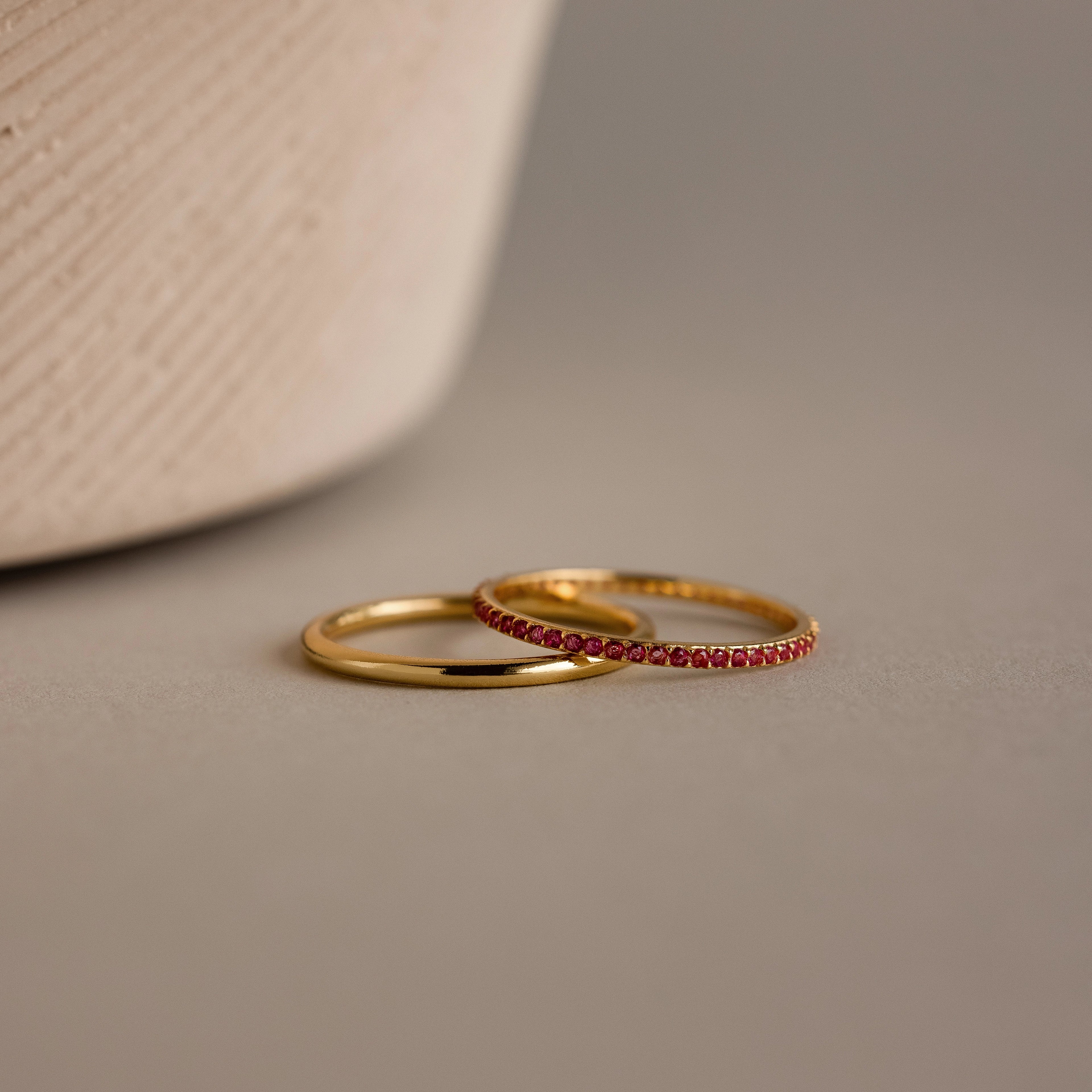 Ruby Tennis Ring Set Silver 18K Gold Plated