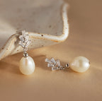 Pearl Diamond Drop Earrings Silver 18K Gold Plated