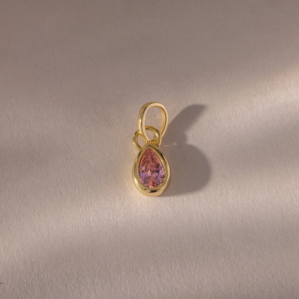Teardrop Pink Tourmaline Charm Silver 18K Gold Plated
