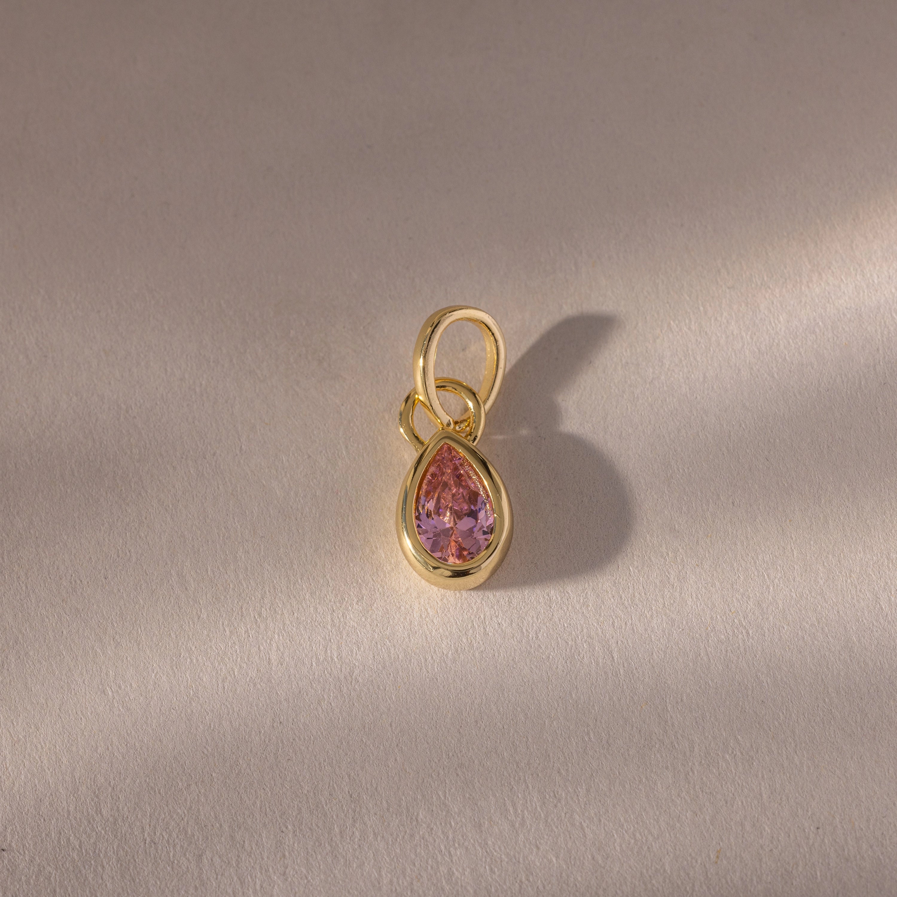 Teardrop Pink Tourmaline Charm Silver 18K Gold Plated