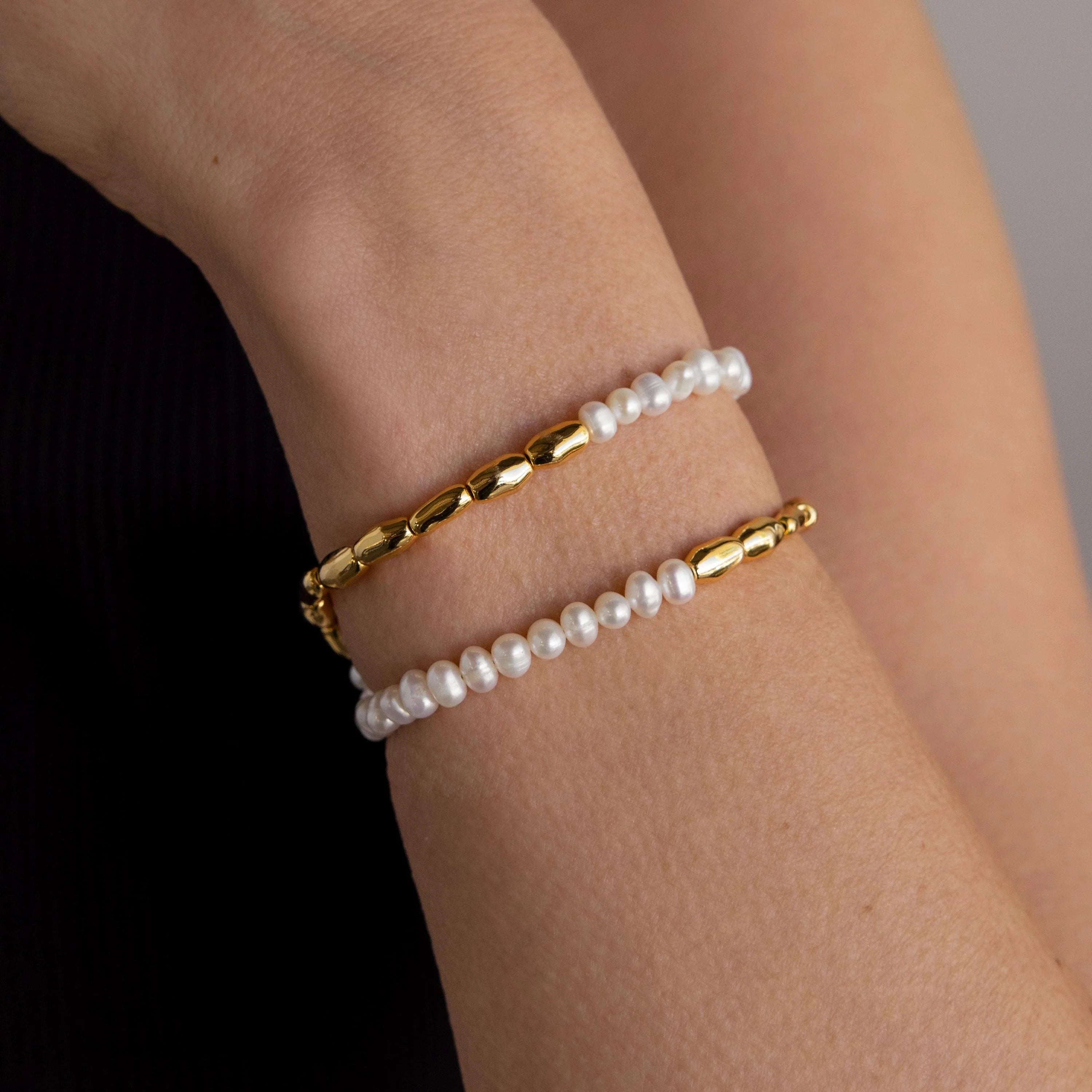 Duo Beaded Pearl Bracelet Silver 18K Gold Plated