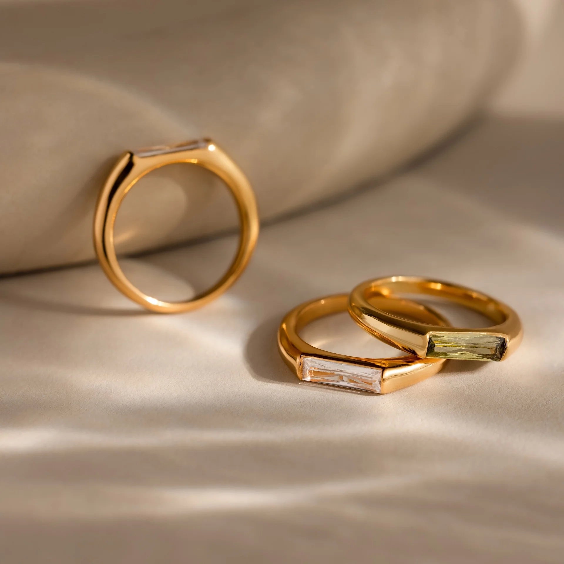 Baguette Cut Signet Ring Silver 18K Gold Plated