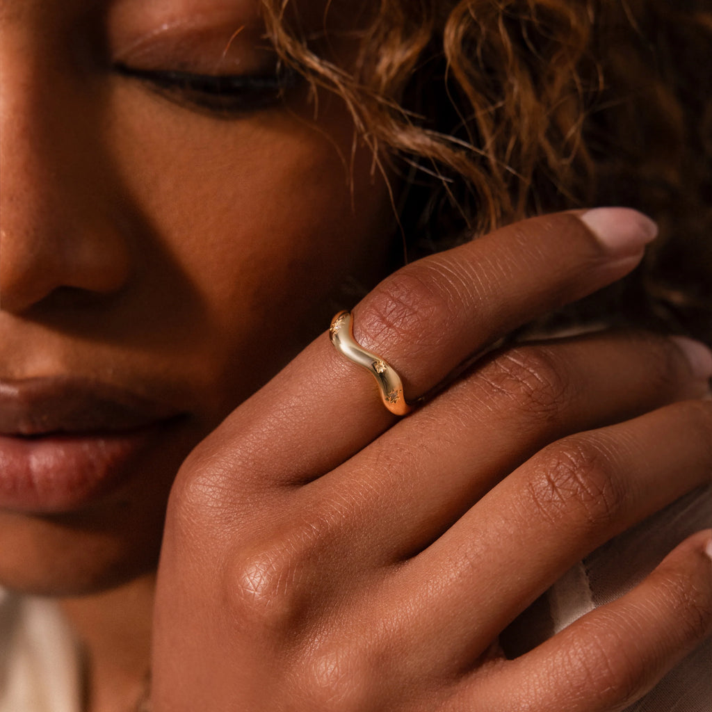 Diamond Celestial Ring Silver 18K Gold Plated