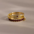 Triple Linked Garnet Eternity Band Ring Silver 18K Gold Plated