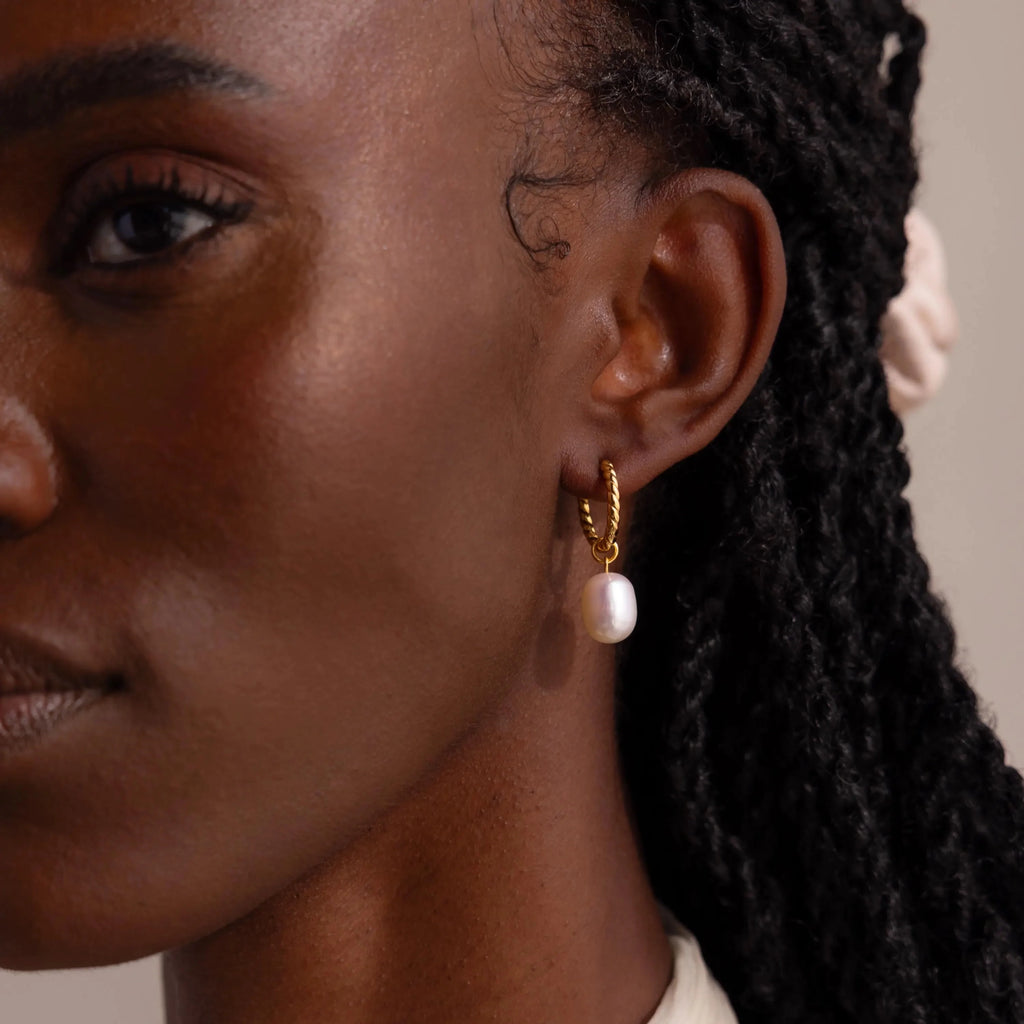 Twisted Pearl Hoops Silver 18K Gold Plated