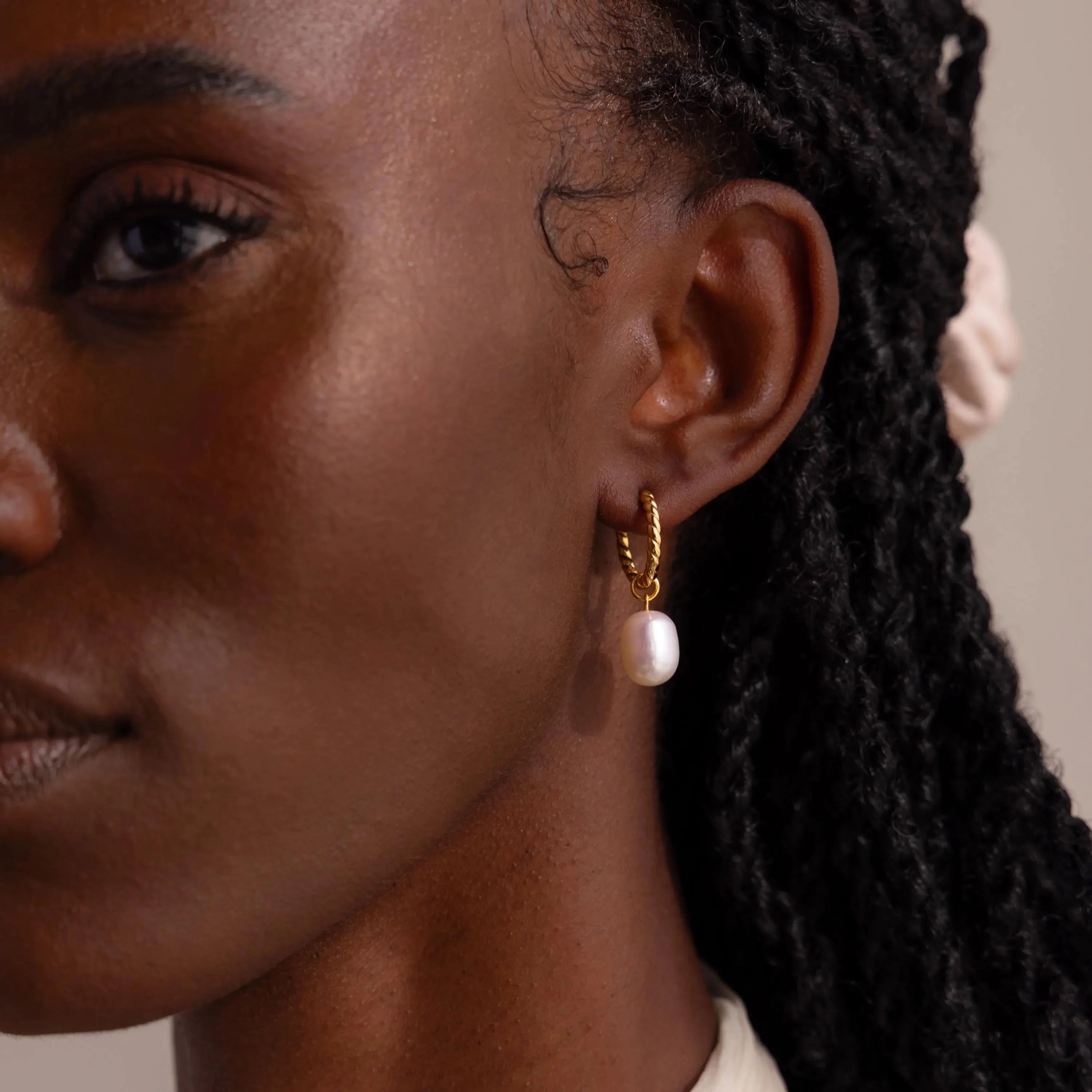 Twisted Pearl Hoops Silver 18K Gold Plated