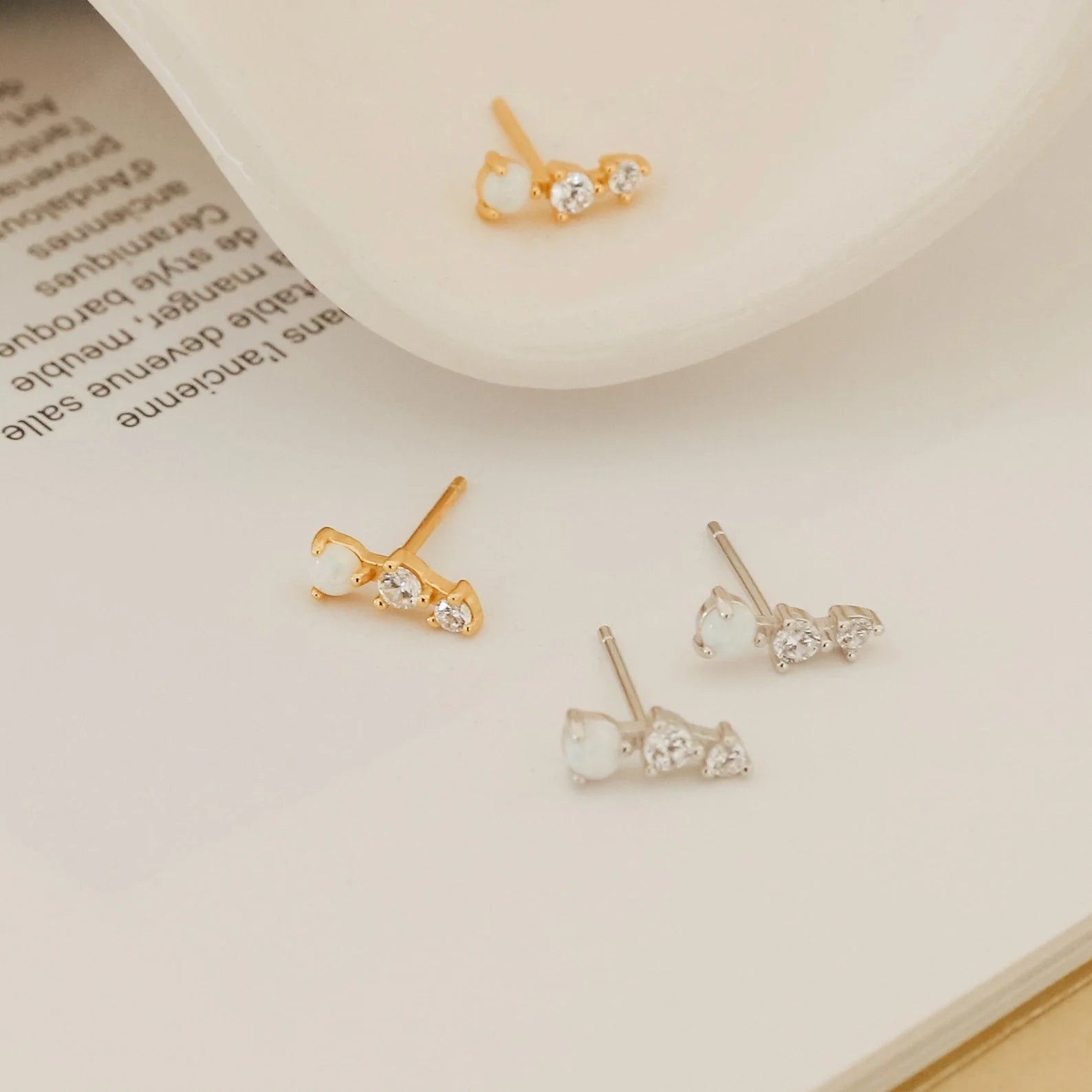 Dainty Opal Earrings Set Silver 18K Gold Plated
