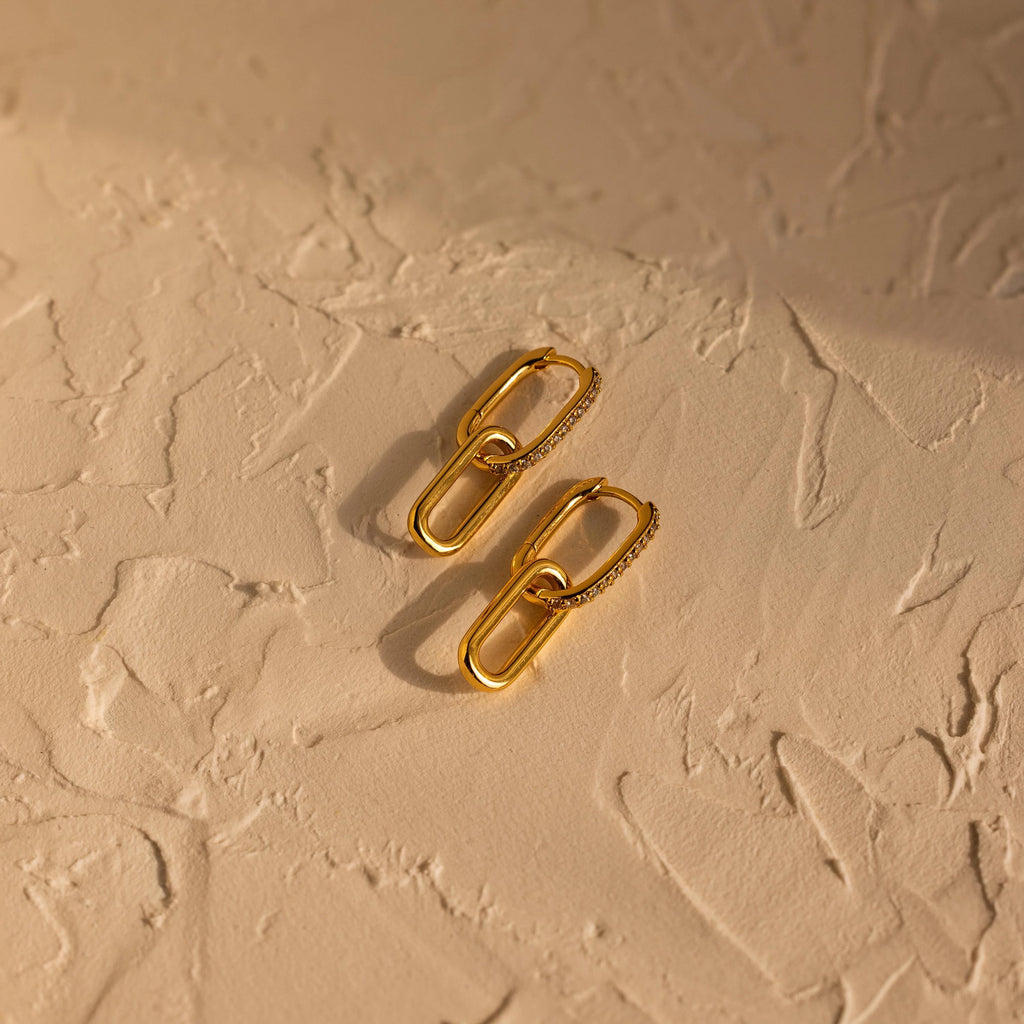 Pave Link Drop Earrings Silver 18K Gold Plated