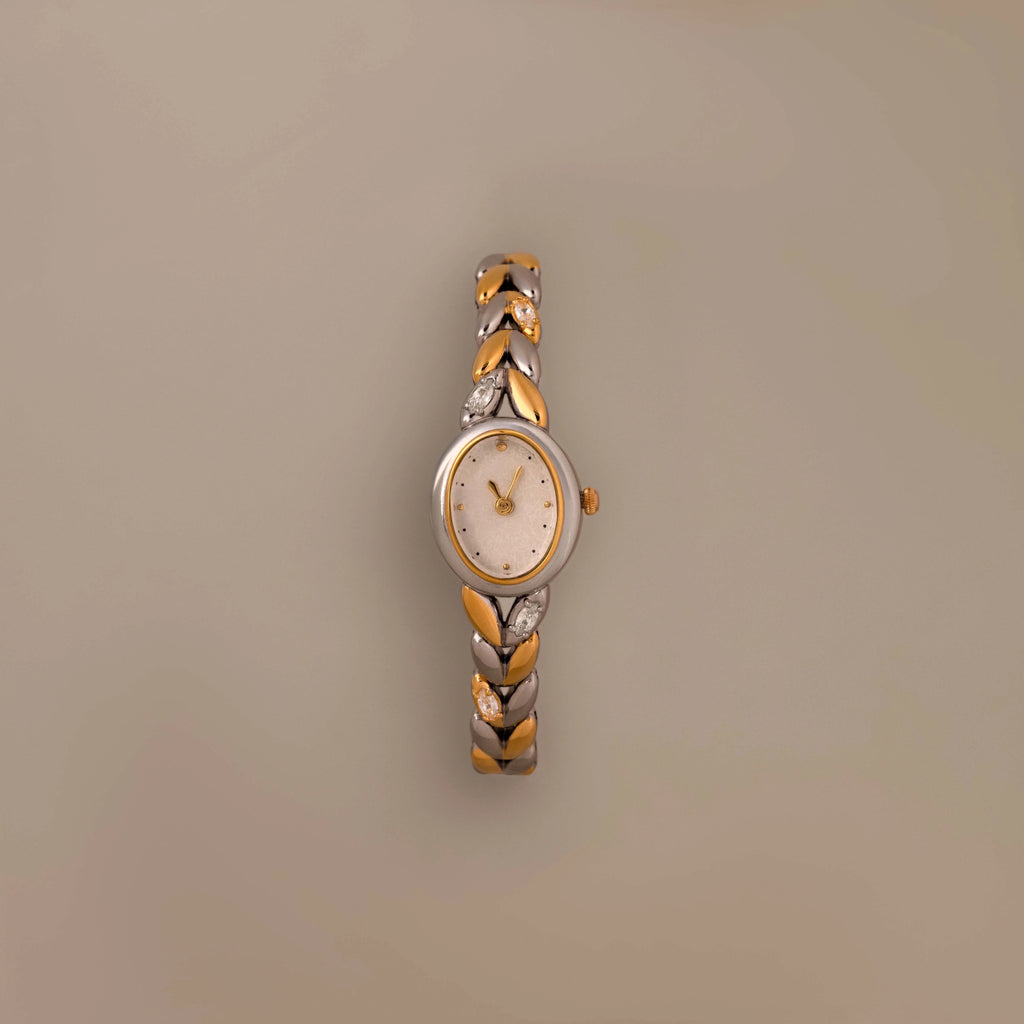 Diamond Link Timepiece in Mixed Metal Silver 18K Gold Plated