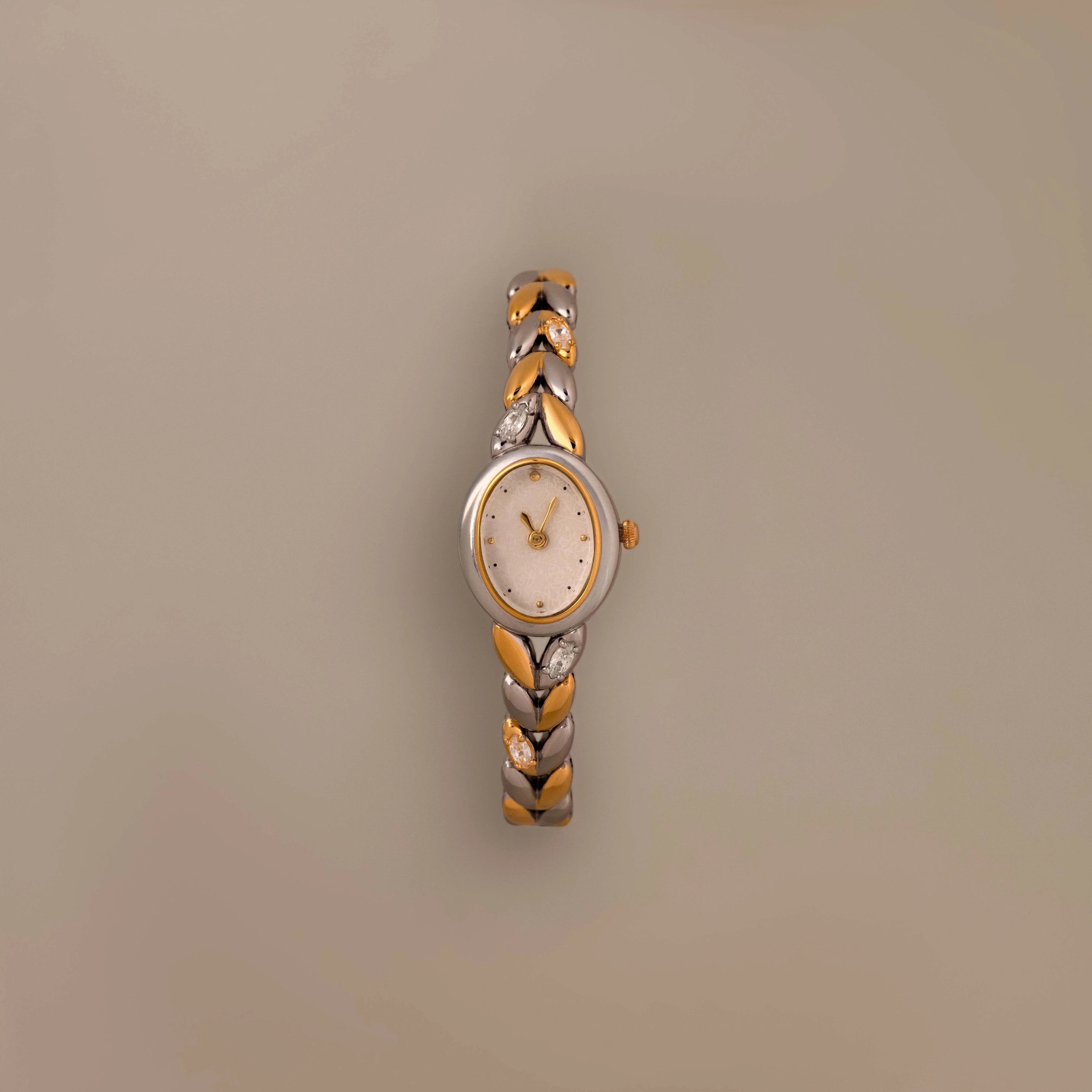 Diamond Link Timepiece in Mixed Metal Silver 18K Gold Plated