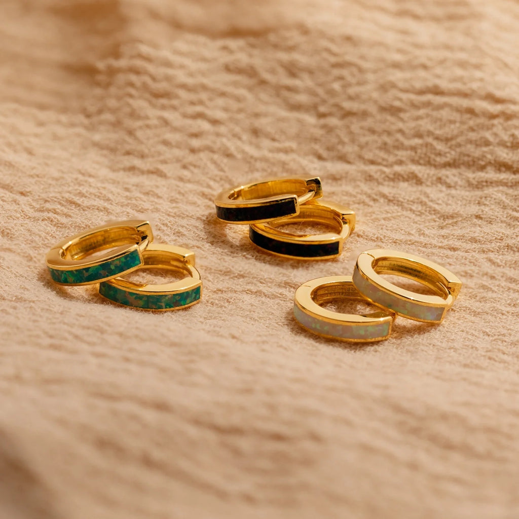 Opal Inlay Hoops Set Silver 18K Gold Plated