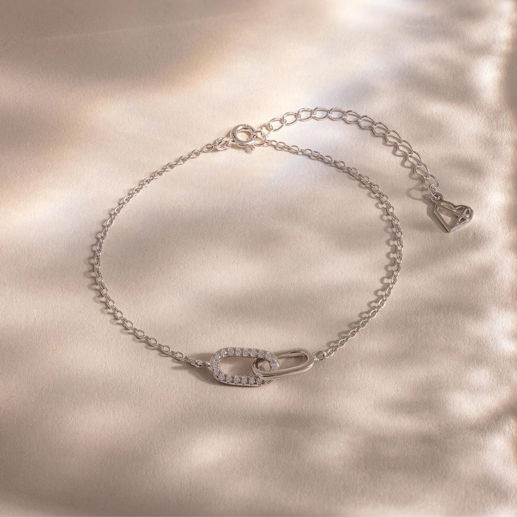 Pave Linked Pendant Bracelet Silver 18K Gold Plated
