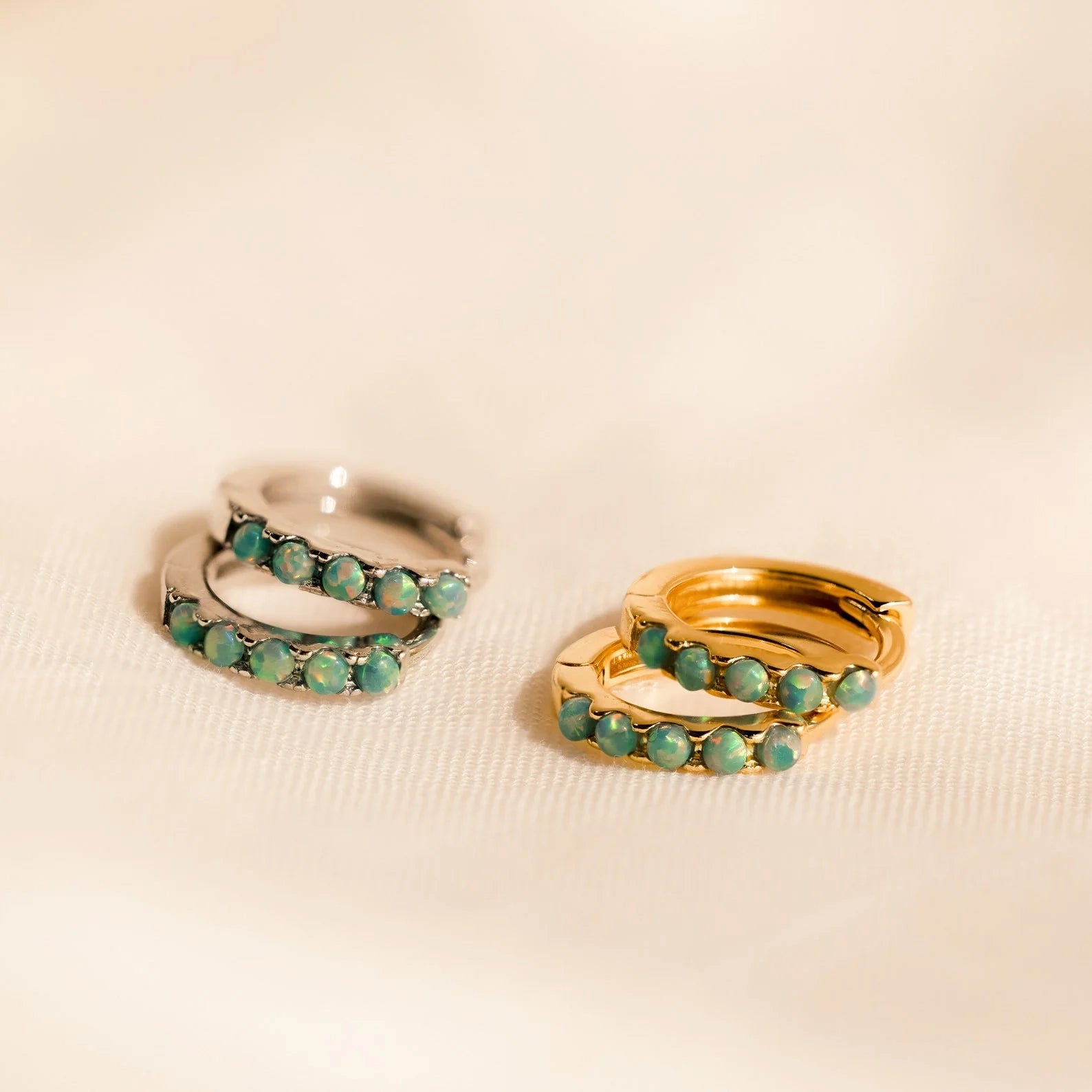 Garden Green Opal Huggies Silver 18K Gold Plated
