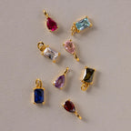 Pear & Baguette Birthstone Charm Set Silver 18K Gold Plated