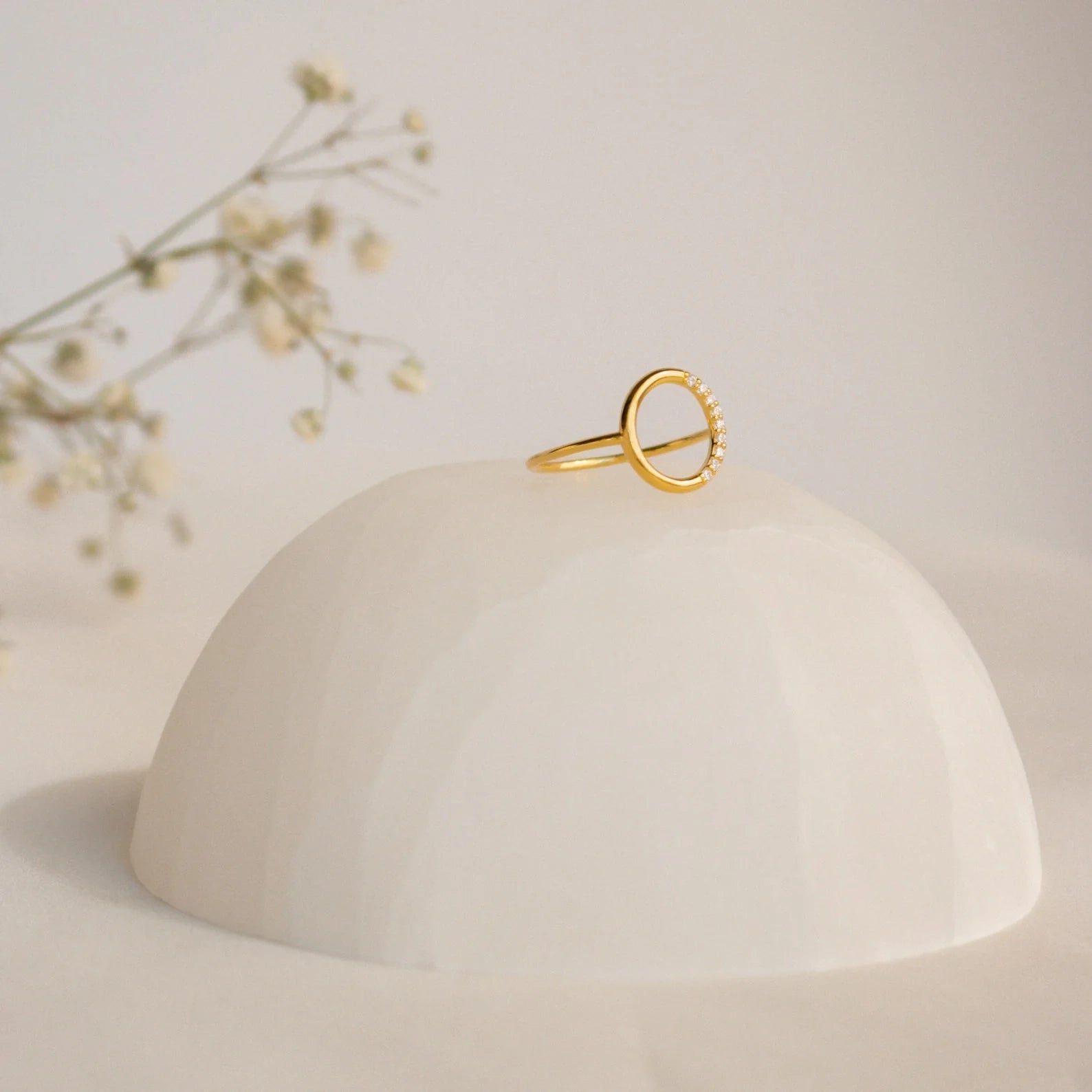 Pave Diamonds Open Circle Ring Silver 18K Gold Plated