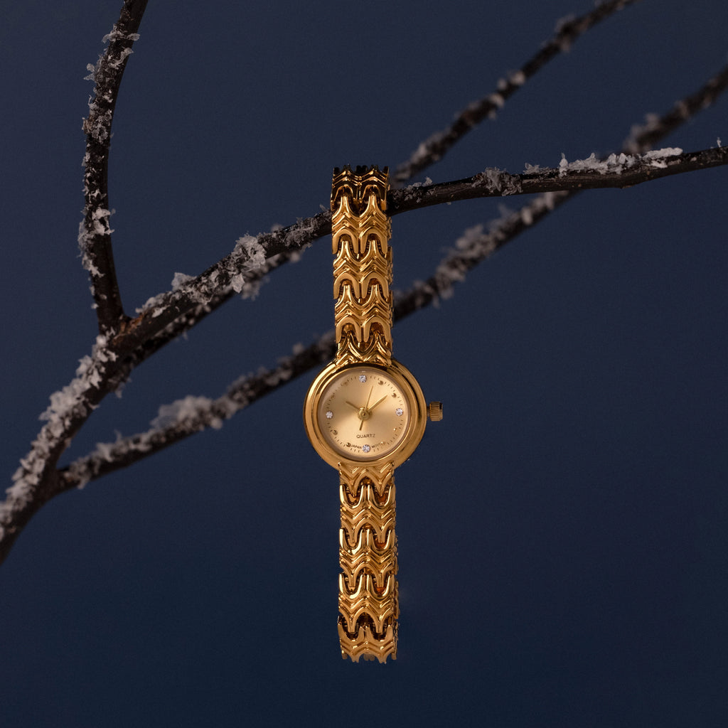 Wavy Link Timepiece Silver 18K Gold Plated
