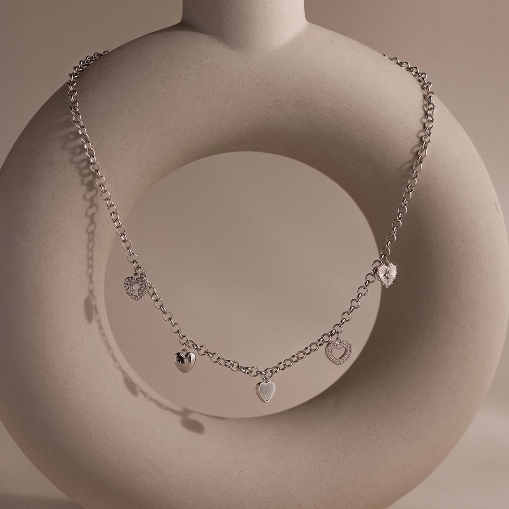 Heart Charm Necklace Silver 18K Gold Plated