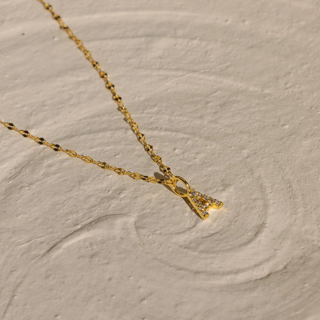Dainty Pave Letter Necklace Silver 18K Gold Plated
