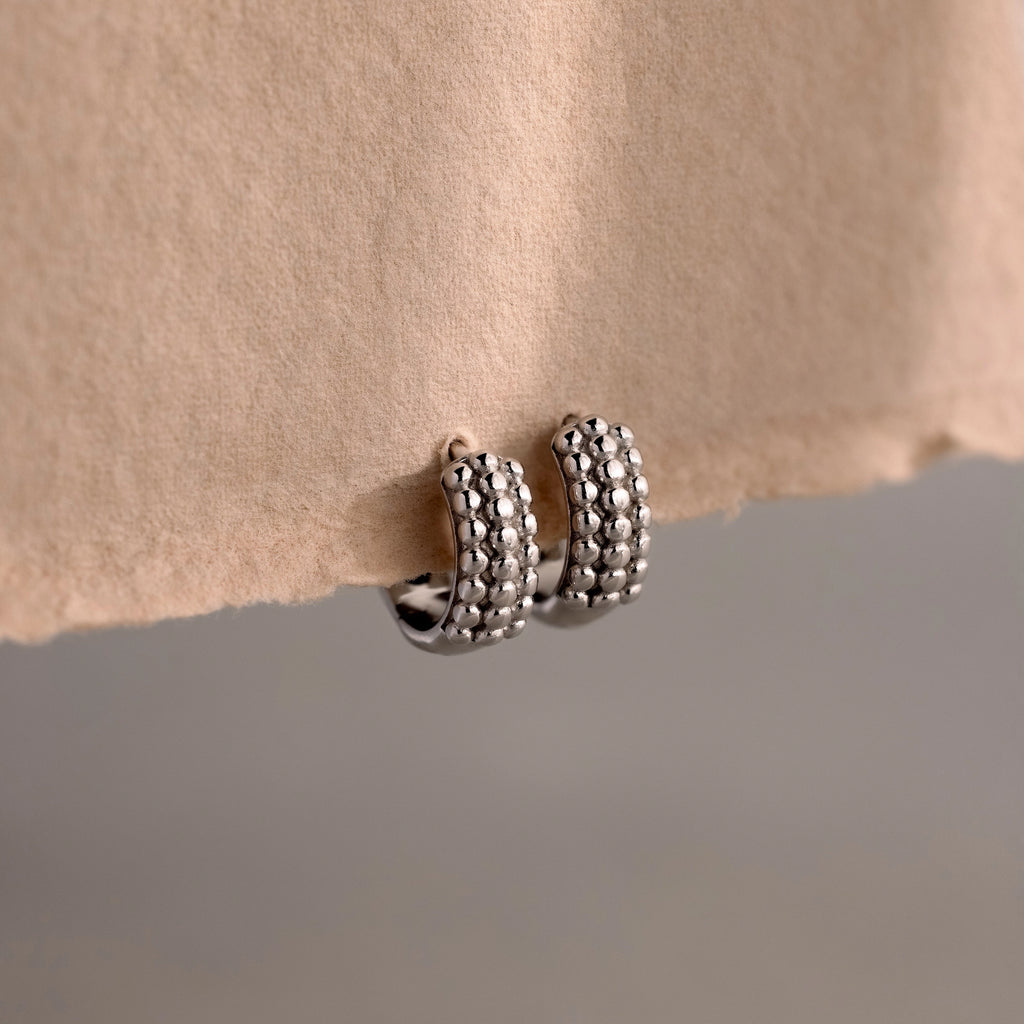 Beaded Chunky Hoops Silver 18K Gold Plated