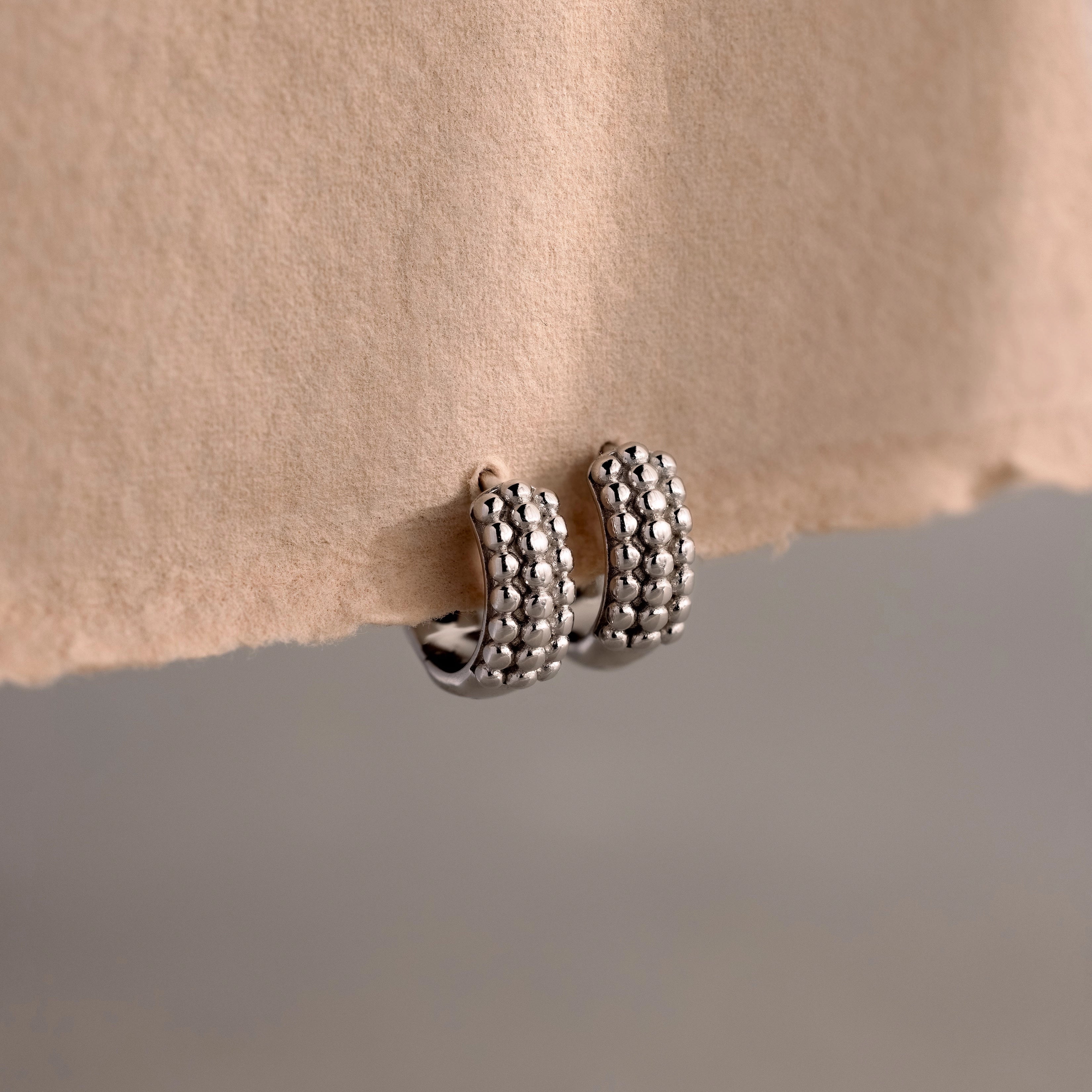Beaded Chunky Hoops Silver 18K Gold Plated