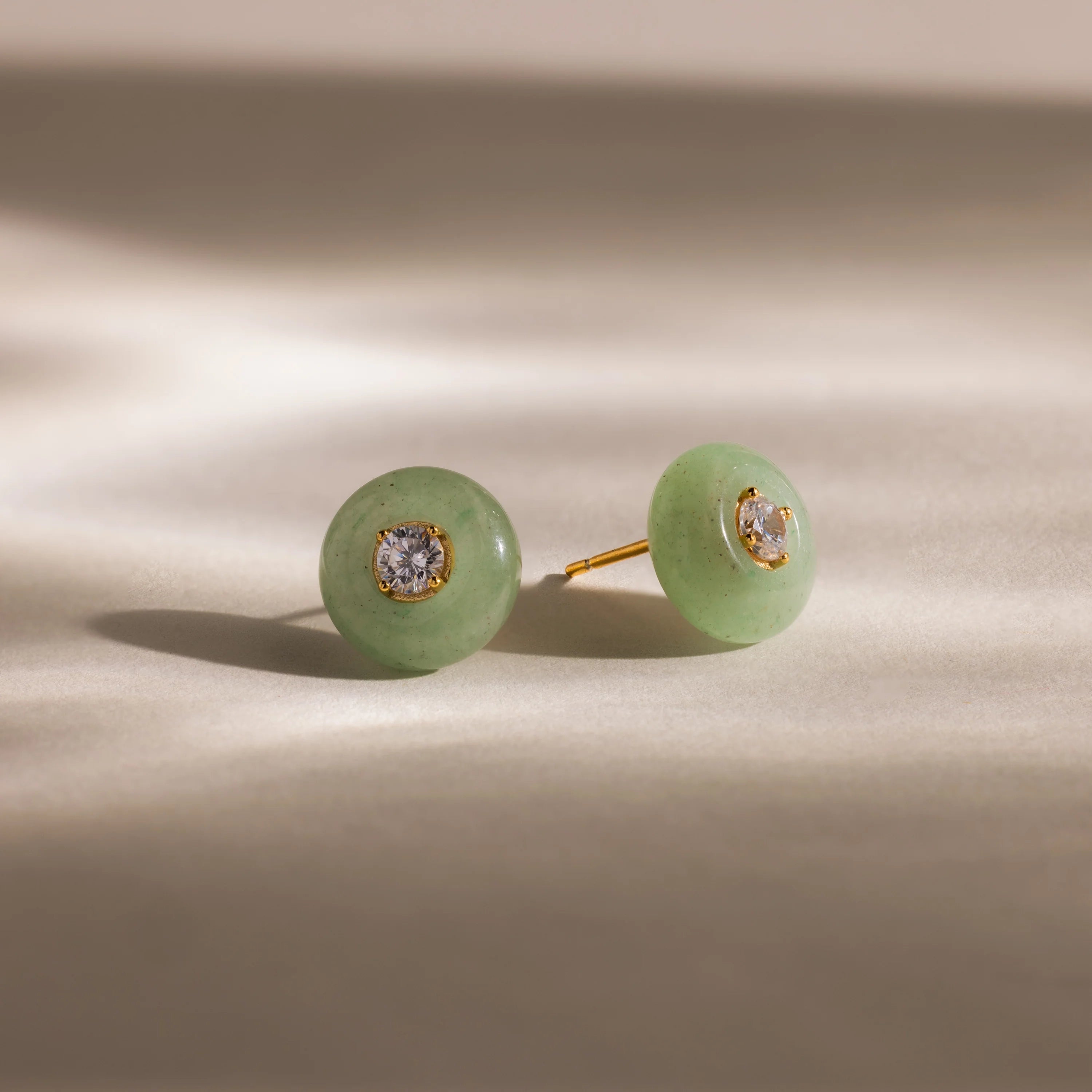 Jade Diamond Studs Silver 18K Gold Plated
