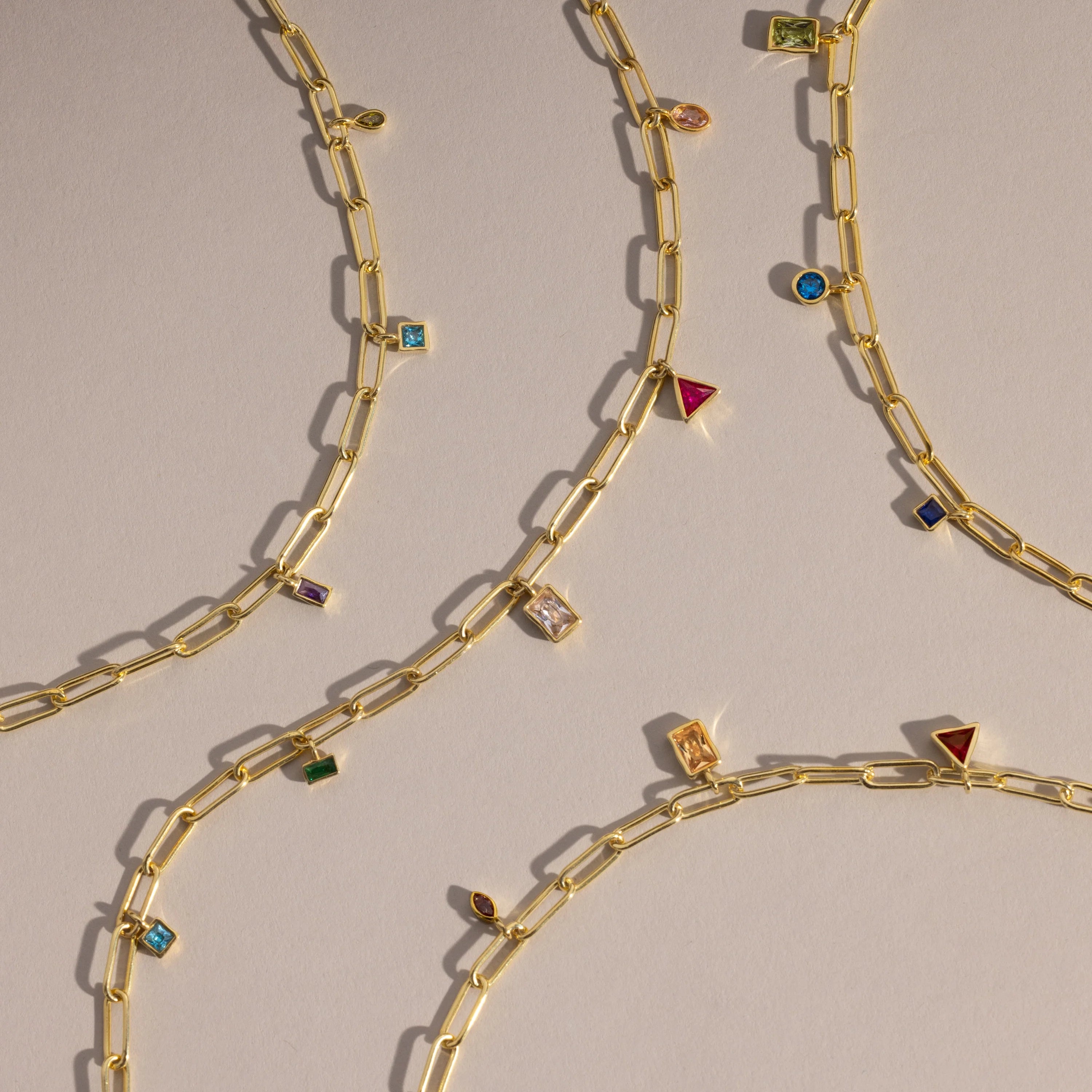 Mixed Birthstone Charm Necklace Silver 18K Gold Plated