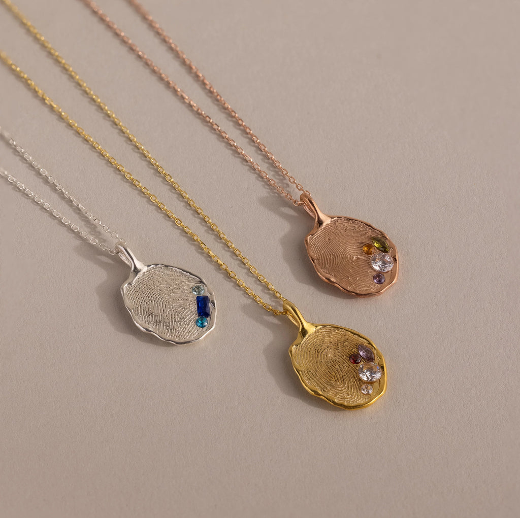 Organic Fingerprint Multi Birthstone Necklace Silver 18K Gold Plated