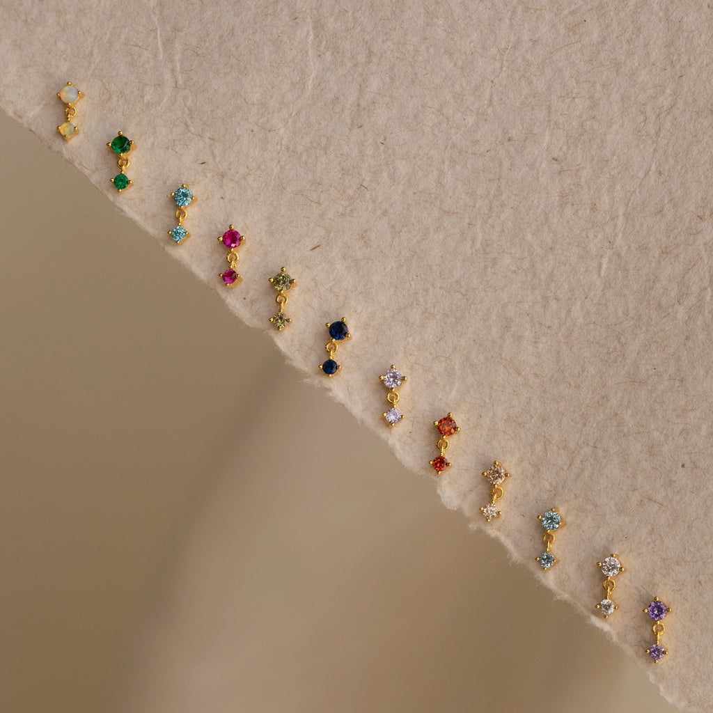 Garnet Drop Studs Silver 18K Gold Plated