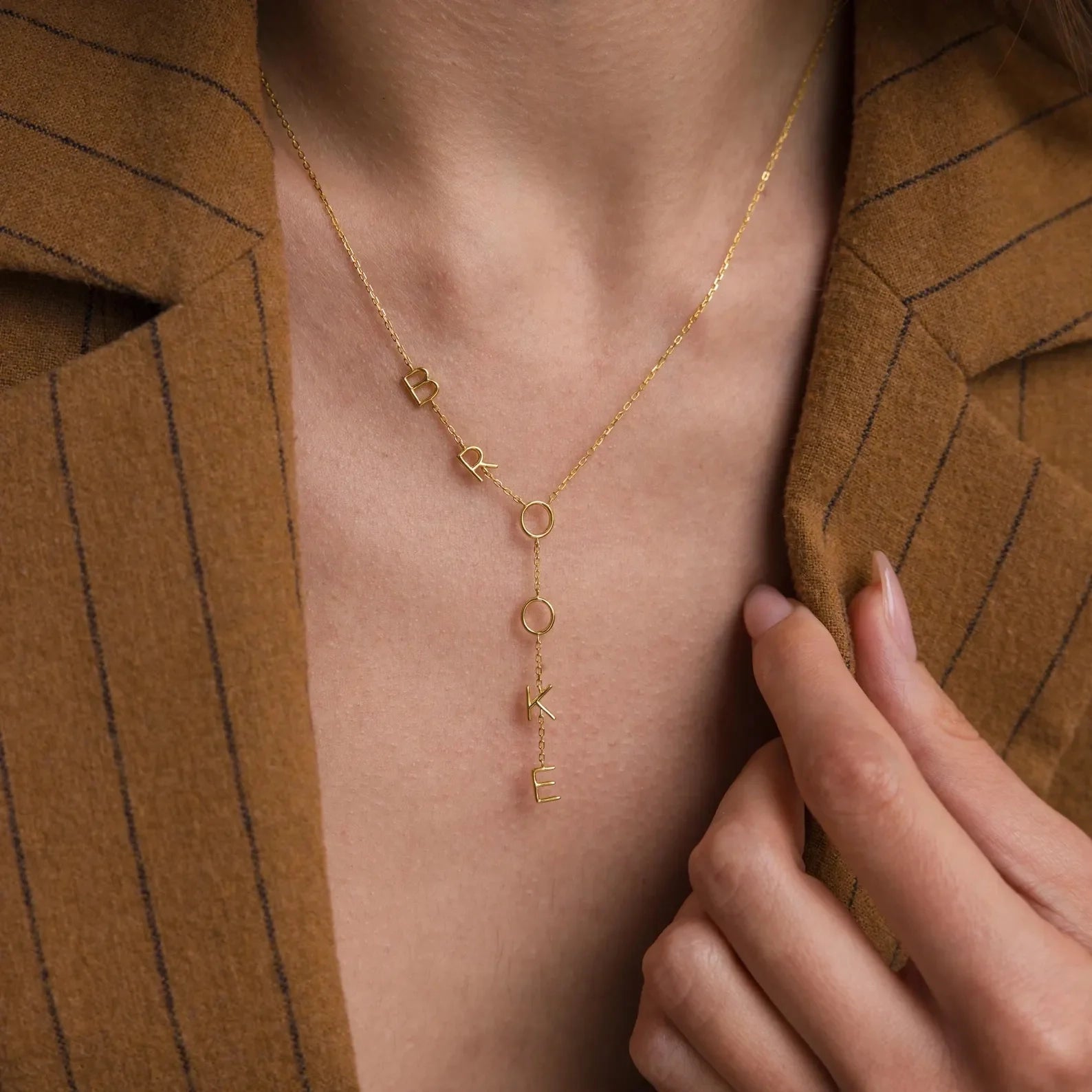 Lariat Name Necklace Silver 18K Gold Plated