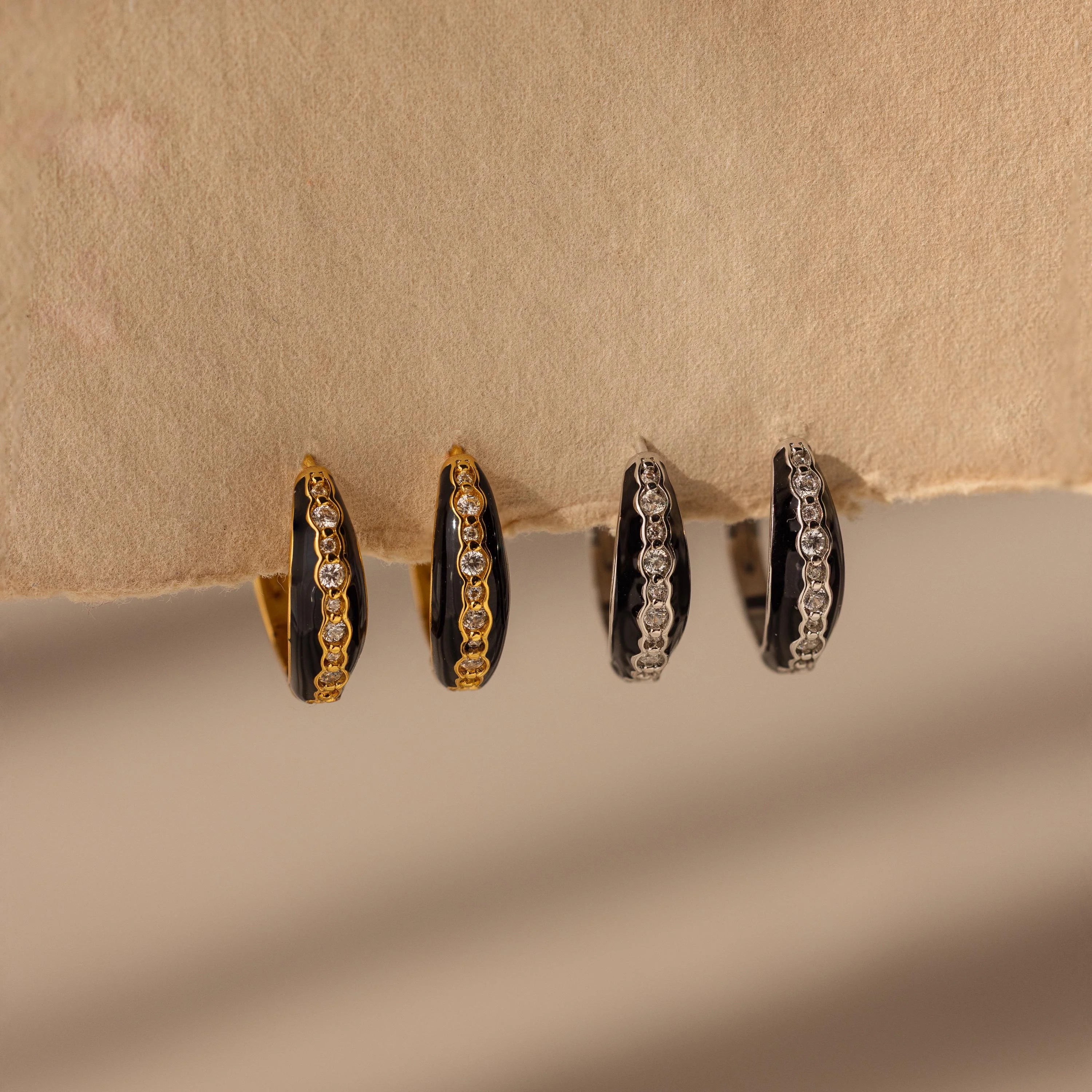 Diamond Noir Pave Dome Hoops Silver 18K Gold Plated
