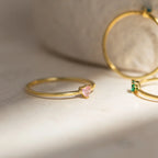 Tiny Heart Birthstone Ring Silver 18K Gold Plated