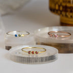 Tiny Triple Birthstone Ring Silver 18K Gold Plated
