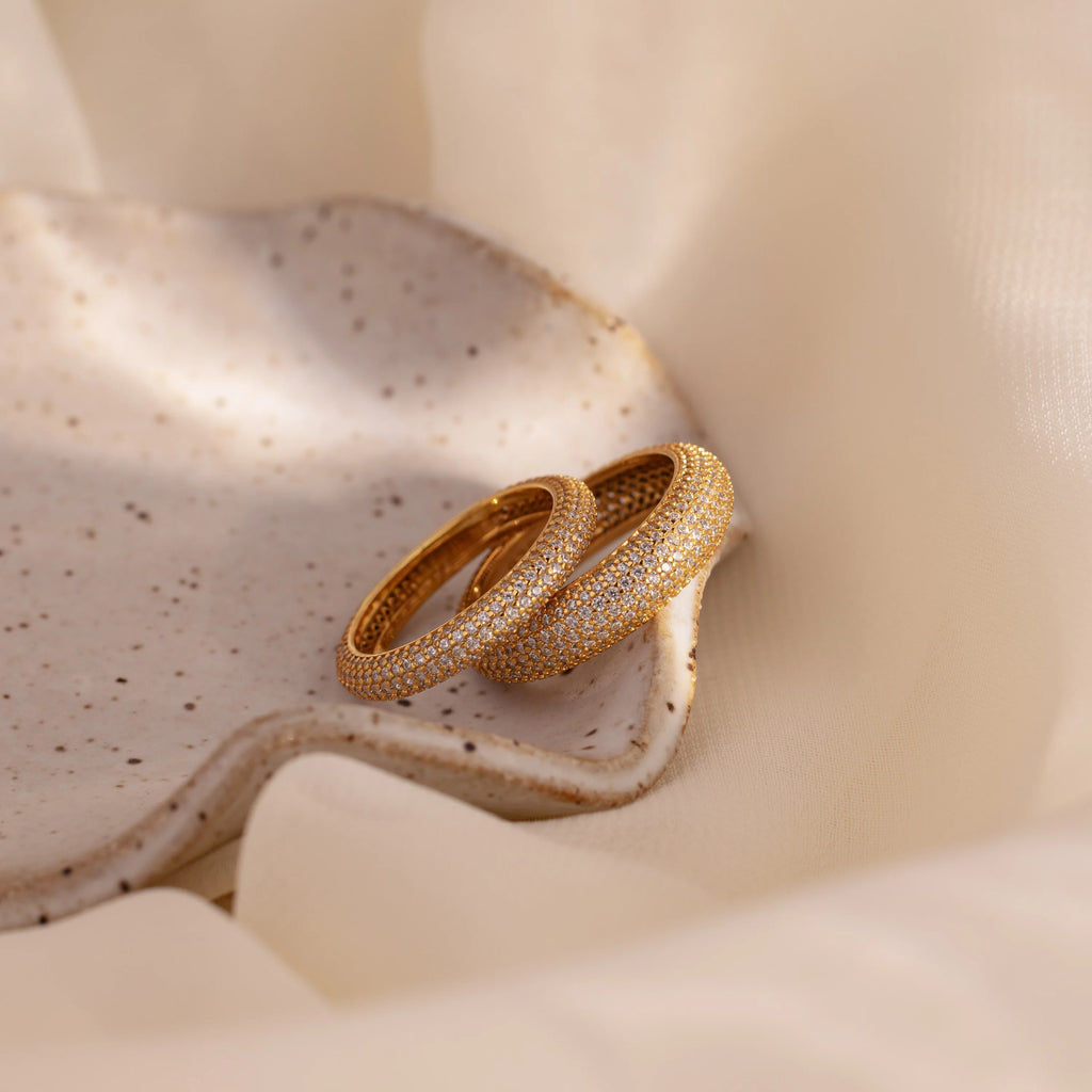 Pave Stacking Rings Silver 18K Gold Plated